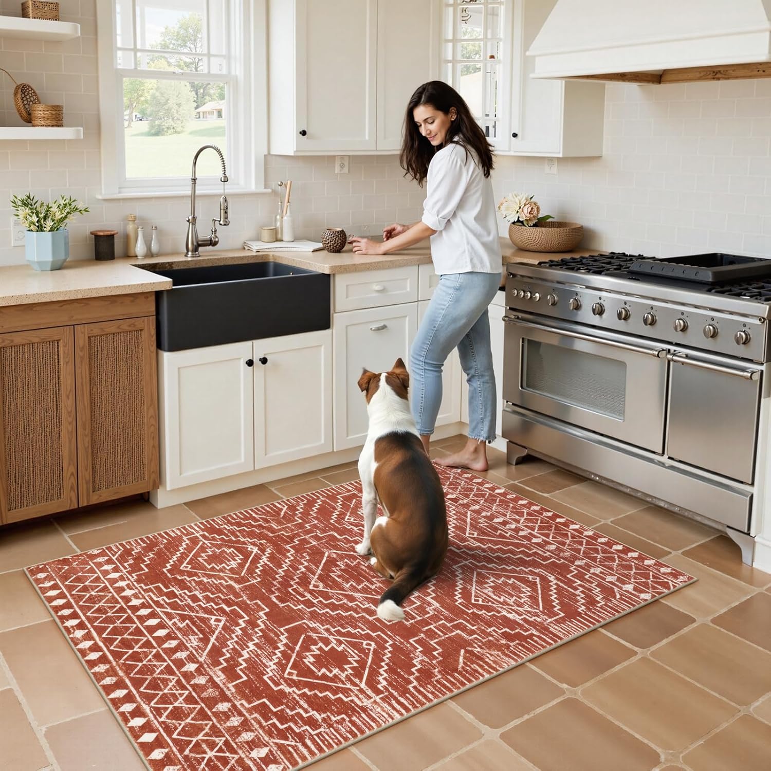 Wonnitar Moroccan Washable Area Rug, 3x5 Non-Slip Rugs for Living Room, Geometric Tribal Kitchen Entry Throw Mat, Soft Low Pile Non-Shedding Carpet for Bedroom Apartment Dorm (Brown,3'x5') - Image 5