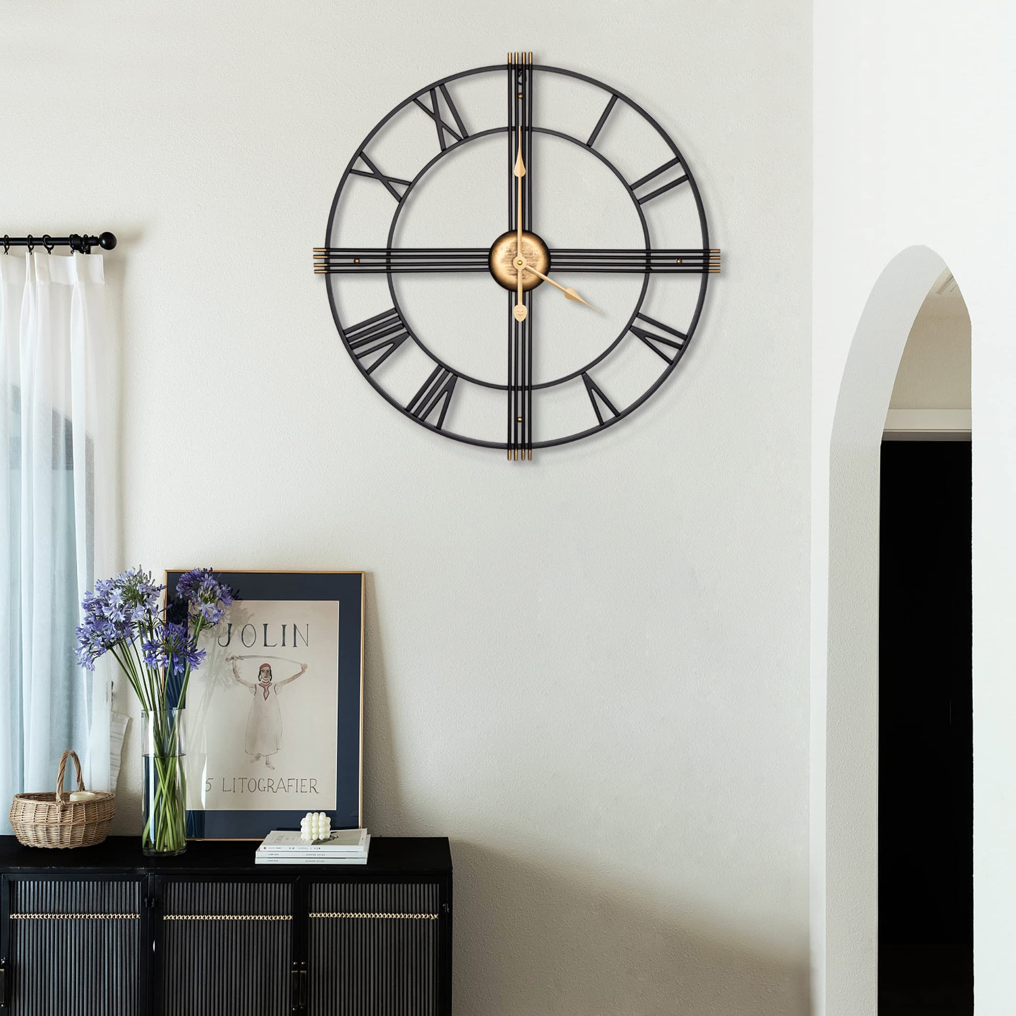 Orologio Da Parete Maxstar Numeri Romani 40 Cm Nero - Silenzioso, Vintage, Per Soggiorno - Foto 2