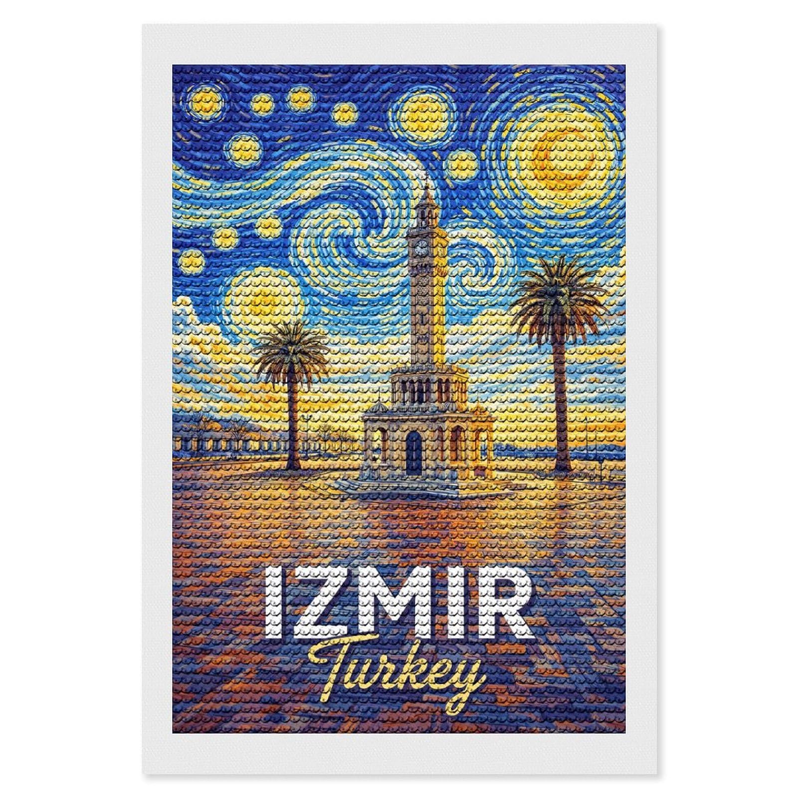 Junmoney Izmir Turkey Starry Night Diamond Art Kit 8"x12", Modern Decor, for Adults, Printed Canvas, Holiday Gift Idea, Fun Craft Experience
