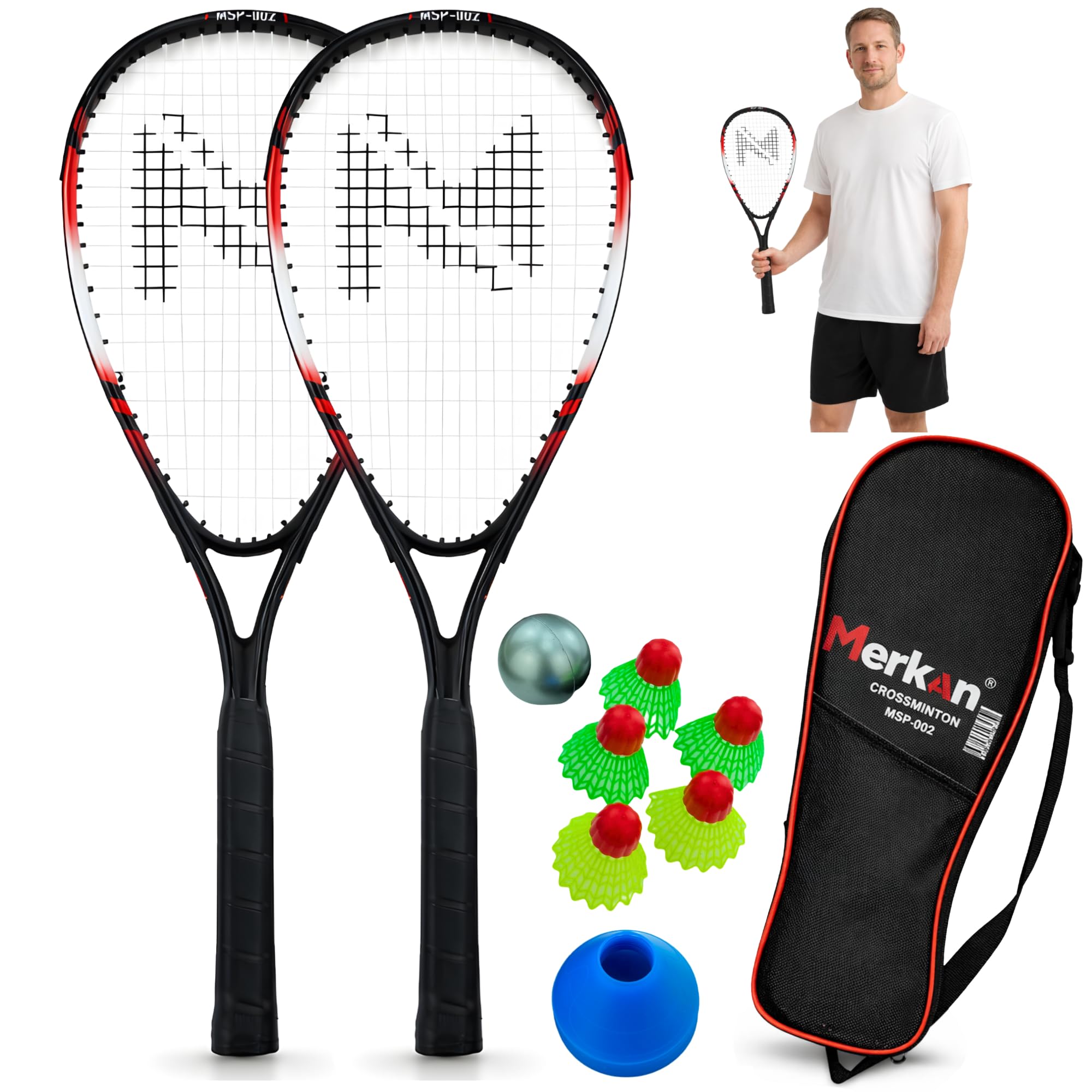 Speed-Badminton Set, 2 handliche Aluminiumschläger, Länge 58,9 cm, ideal geeignet für stabiles und schnelles Spielen, hochwertige Tasche (MSP-002)