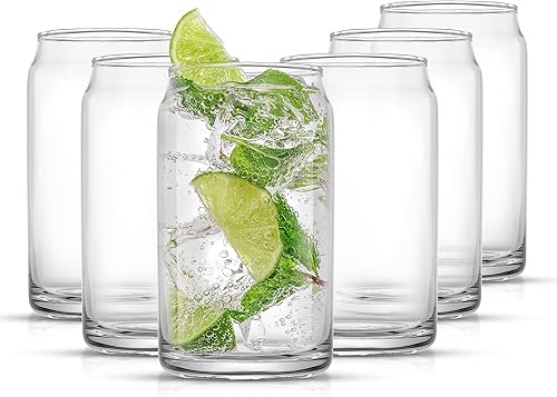 Miniatura 8 de JoyJolt Juego de 6 vasos de vaso para beber - vasos de cerveza de 16 onzas Tazas de vidrio en forma de lata de refresco bonitos vasos de taza de