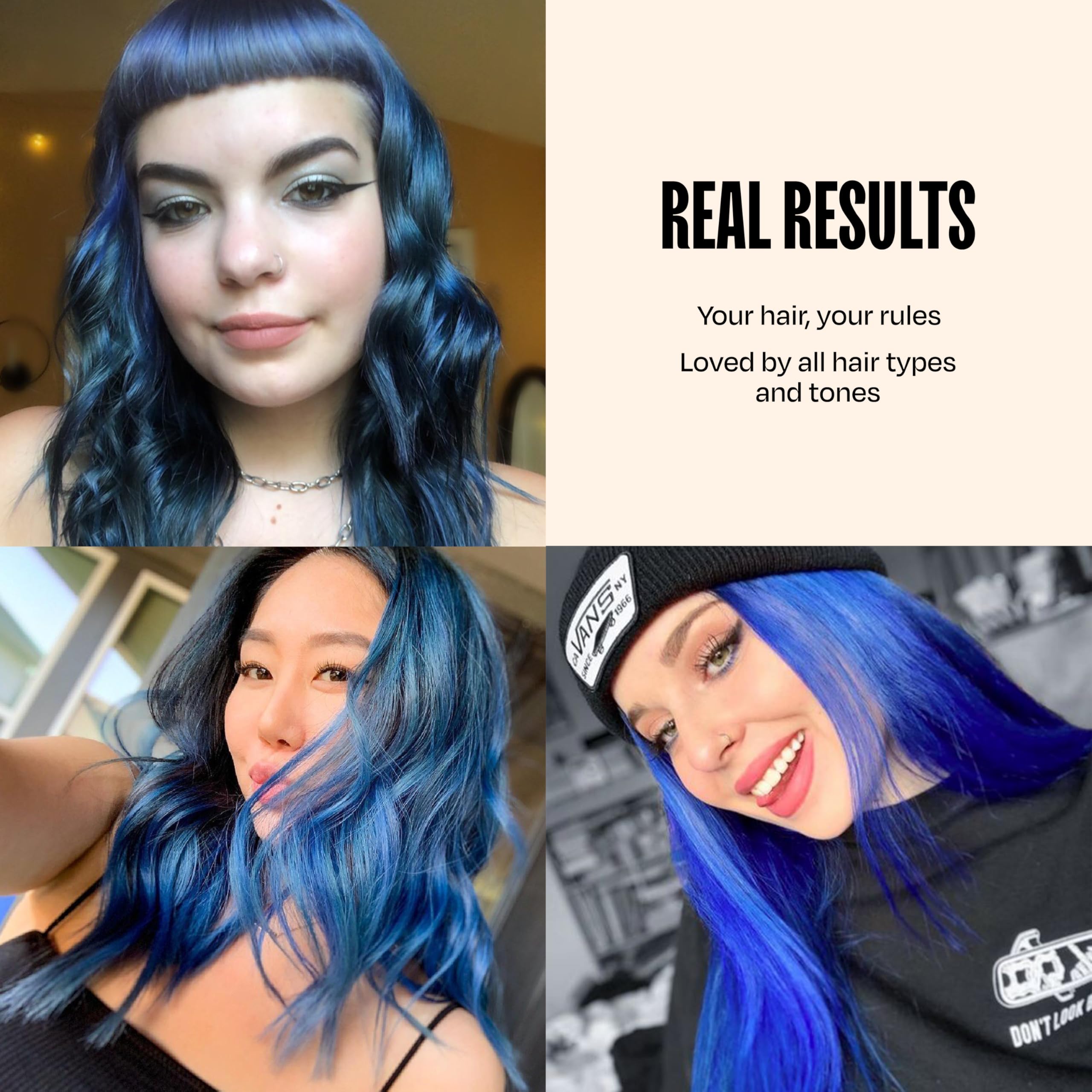 Overtone Haarfärbe-Conditioner, semi-permanent, 237 ml, für natürliches und gefärbtes Haar, feuchtigkeitsspendende Sheabutter und Kokosöl, vegan und tierversuchsfrei, extrem blau