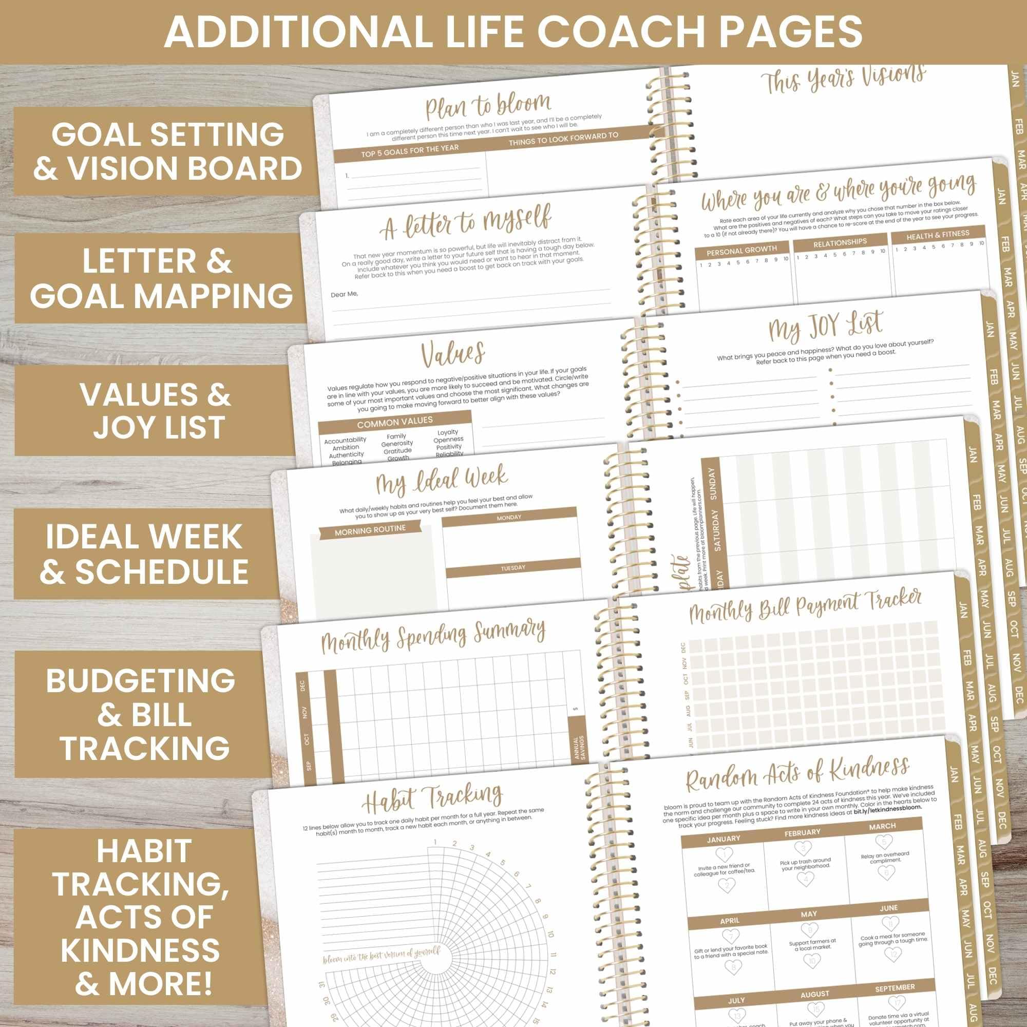 bloom daily planners Agenda anual 2025 (8.5 x 11 pulgadas) (enero de 2025 a diciembre de 2025) – Organizador semanal mensual con fechas con calcomanías y pestañas, color beige cepillado