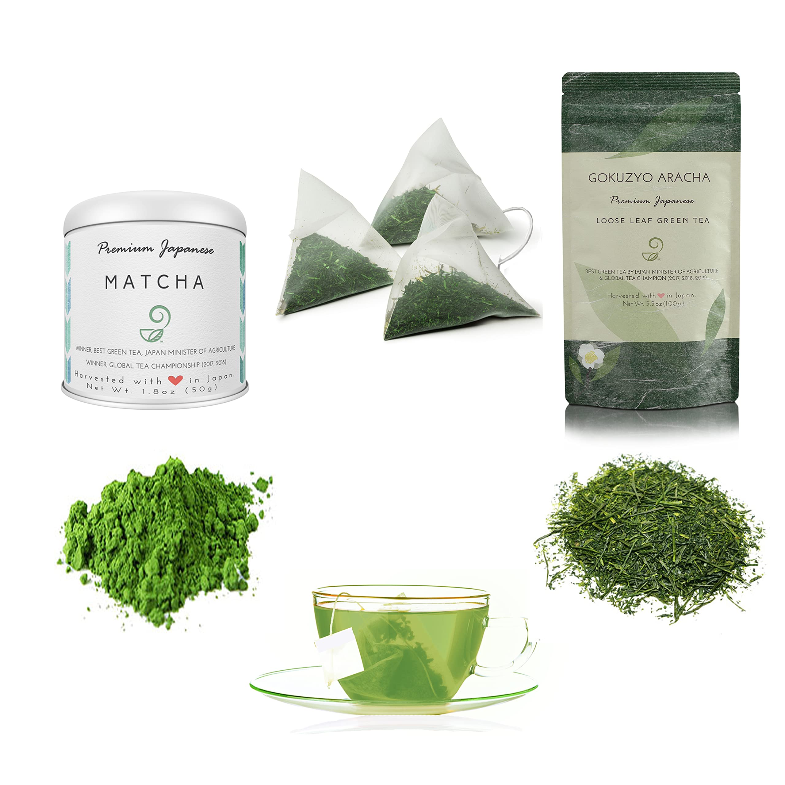 Matcha Gokuzyo Aracha and Teabag Tea Set from Japanese Green Tea Co Premium Japanese Green Tea Assortment Non-GMO