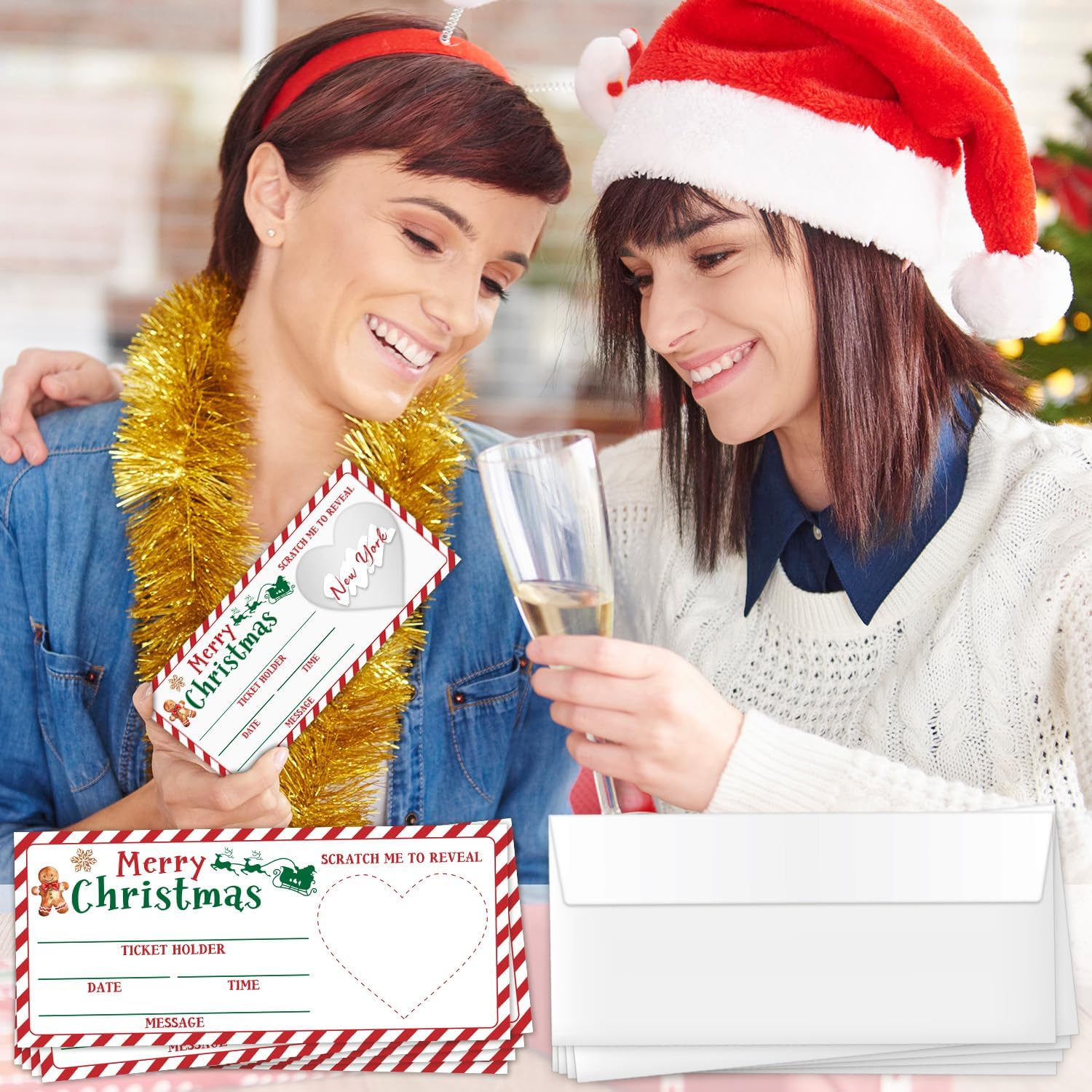 Set of 5 Christmas Plane Tickets Scratch Card, Surprise Trip Reveal Ideas, 3.5 x 8 Inches Surprise Gift Card, Unique Travel Gift Cards for Travel Lovers Family Friends Husband Wife -10/5 - Image 5