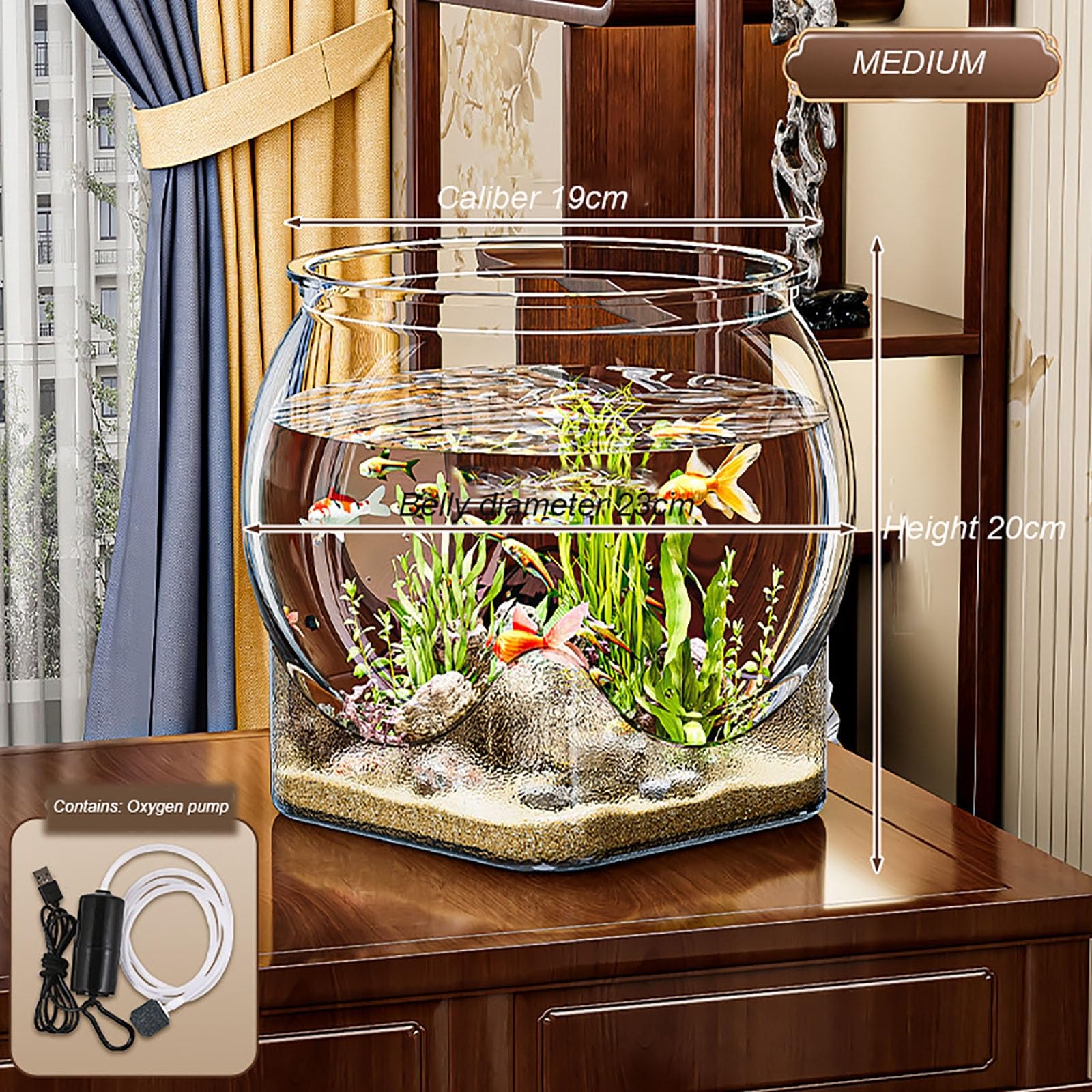 Aquarium Rond, Bol À Poisson Rouge Clair,Réservoir De Poissons D’Aquarium Clair,Rouge Mini Aquarium,Aquarium De Bureau, Décoration Intérieure(Medium)