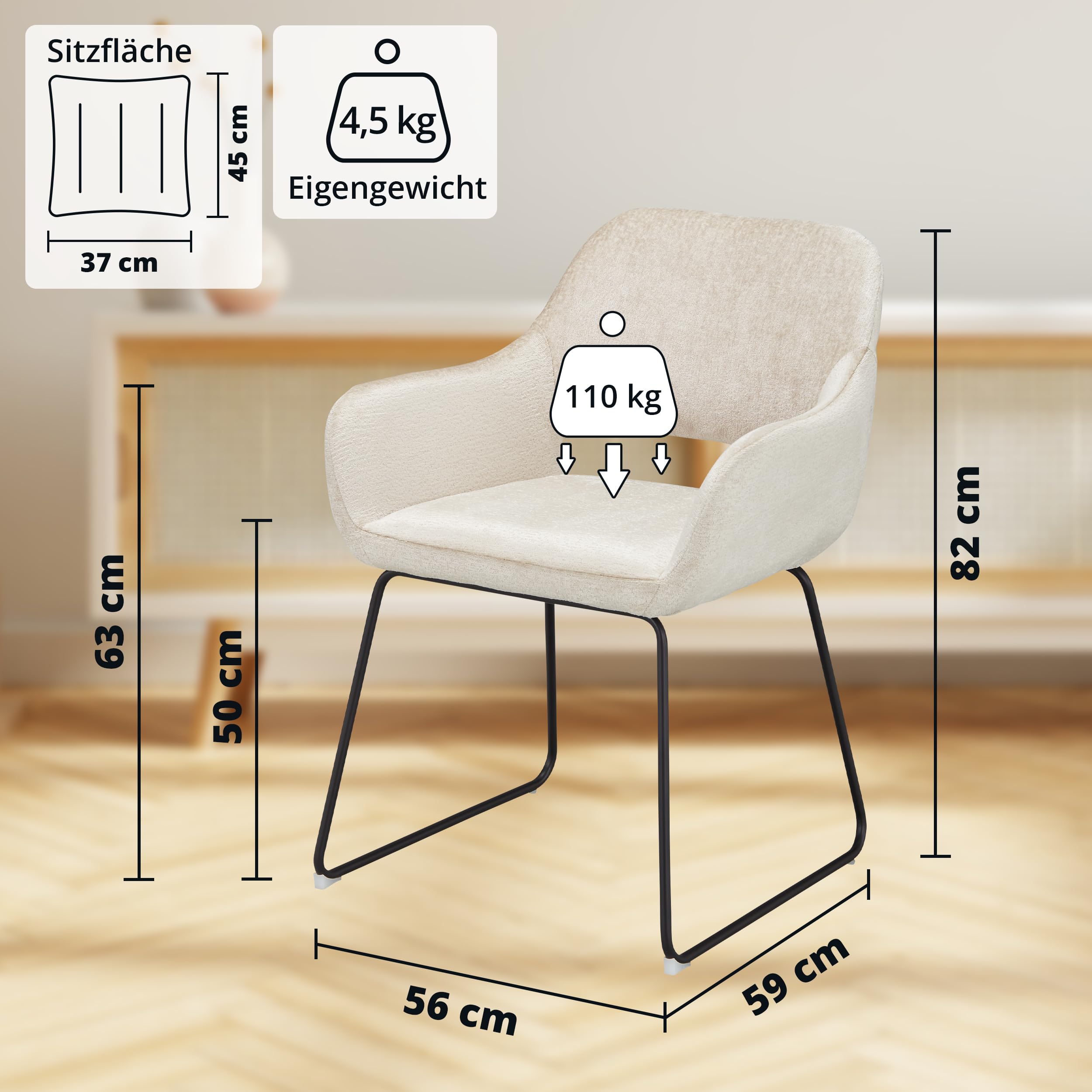 KHG 2er-Set Esszimmerstuhl Polsterstuhl, Eiche, Kuschelweicher, Esszimmer