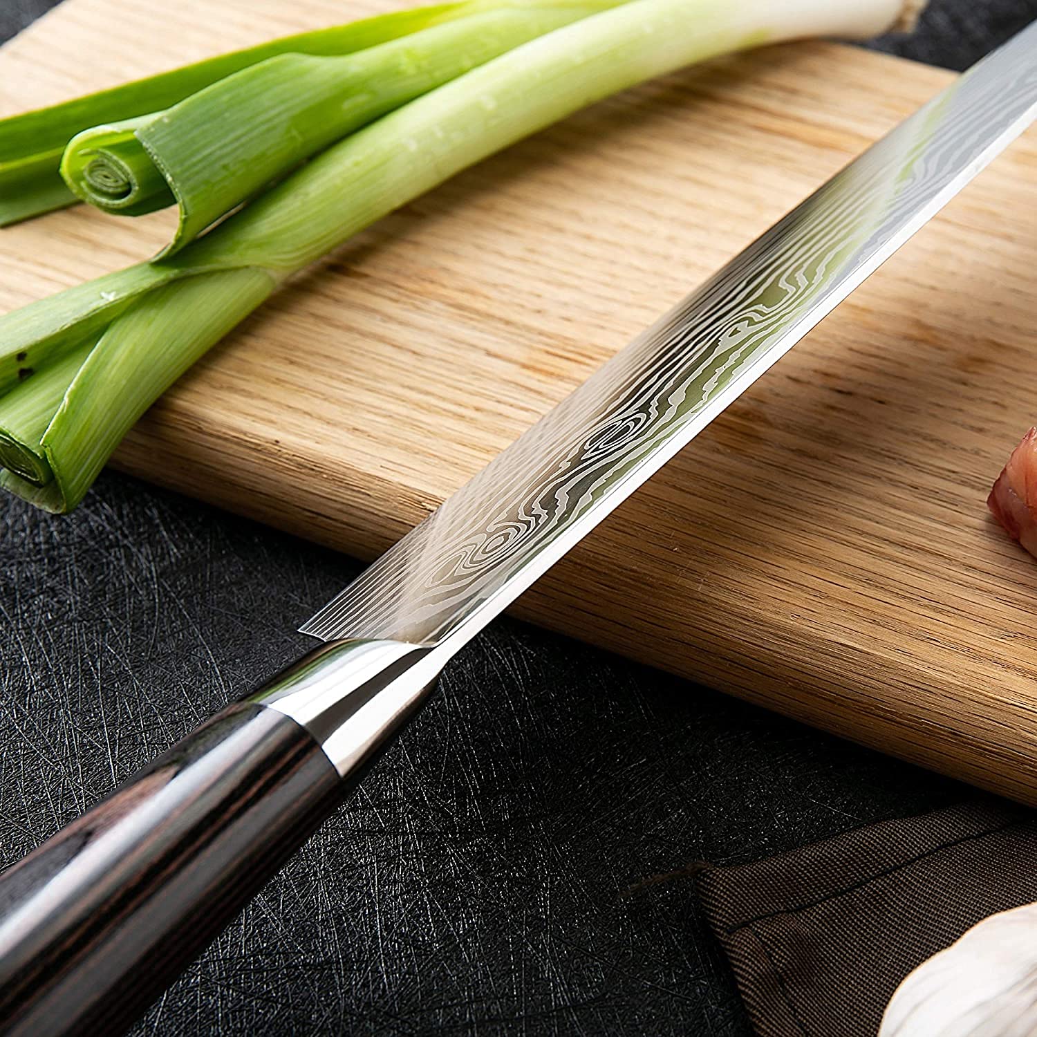 Chef Knife, 8 inch Chef Knives laser Damascus steel Santoku