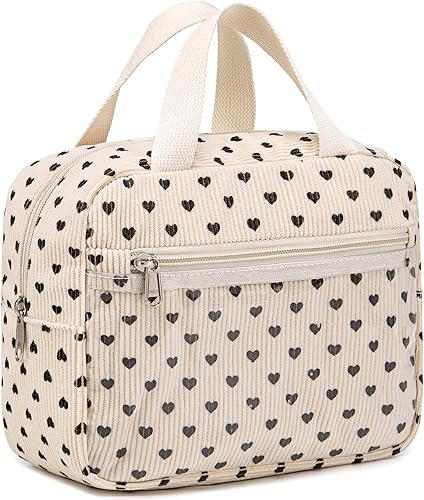 Miniatura 9 de CAMTOP Bolsa de maquillaje para mujeres y niñas, bolsa de cosméticos de pana para viaje, bolsa con cremallera, Negro (black Heart), Bolsas de