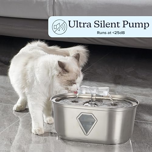 Miniatura 3 de Fuente de agua para gatos, fuente de agua de acero inoxidable para mascotas pequeñas, dispensador automático de agua para gatos de 118 oz3.5 L con