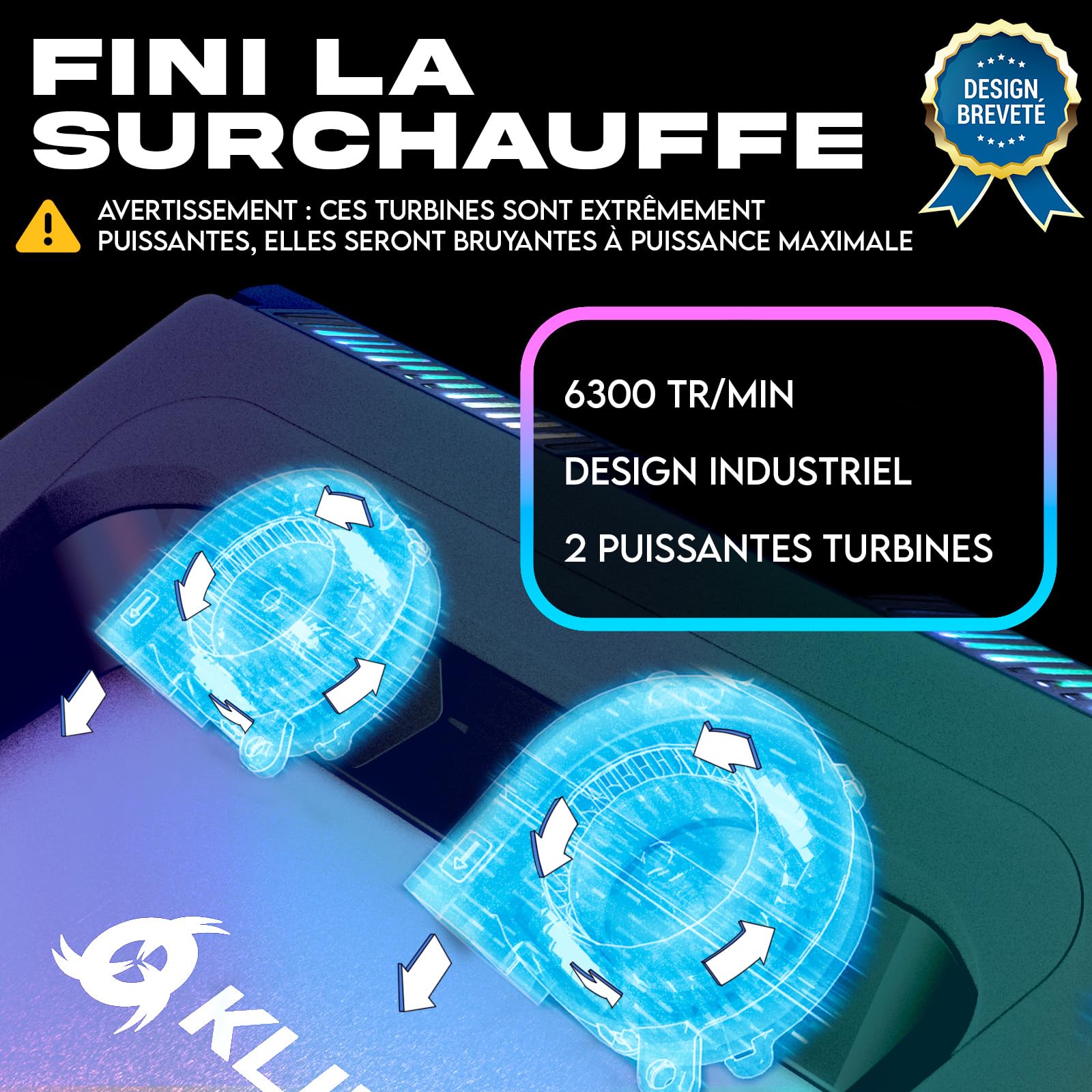 KLIM Everest Plus Refroidisseur Ventilateur PC Portable Gaming - 6300 RPM