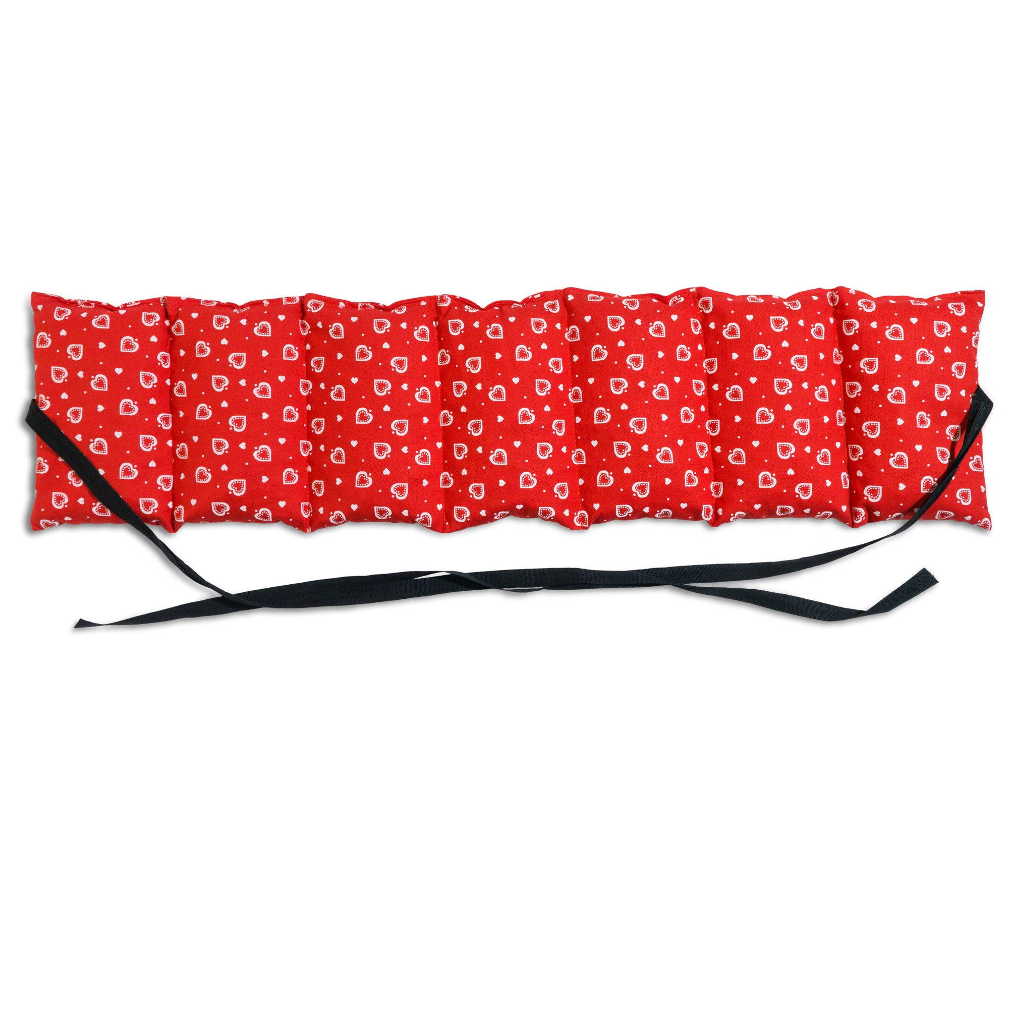 Cuscino termico con noccioli di ciliegia (65x15cm, cuore rosso, 7 compartimenti con banda da legare) Cuscino riscaldabile per la schiena, lombare, stomaco e molto altro