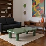 Modern Coffee Tables with High Glossy Finish, Curved Edges, Accent Center Furniture for Living Room Home Office, Long Table, Olive Green