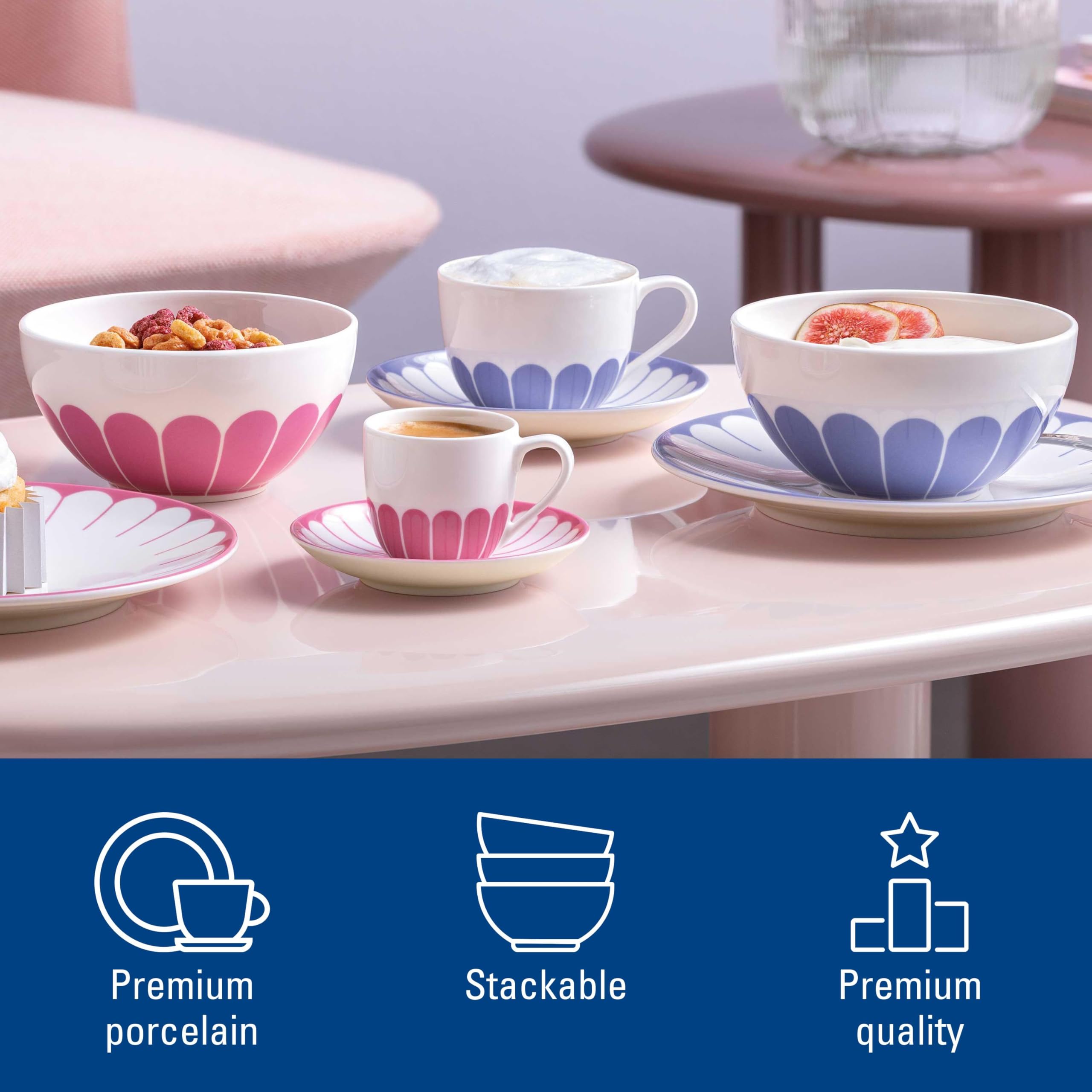 Villeroy & Boch - Fleur bleu miseczka do musli niebieska, można myć w zmywarce i używać w mikrofalówce, miseczka na jogurt i przekąski, miska, mała miska do ramenu, kwiatowy wzór, porcelana Premium