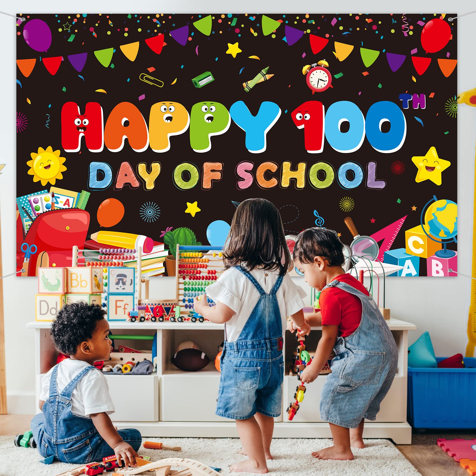Watayo 100. Schultag Banner Aus Polyester – Happy 100 Days, Zum Aufhängen, Party-Deko Für Lehrer & Schüler