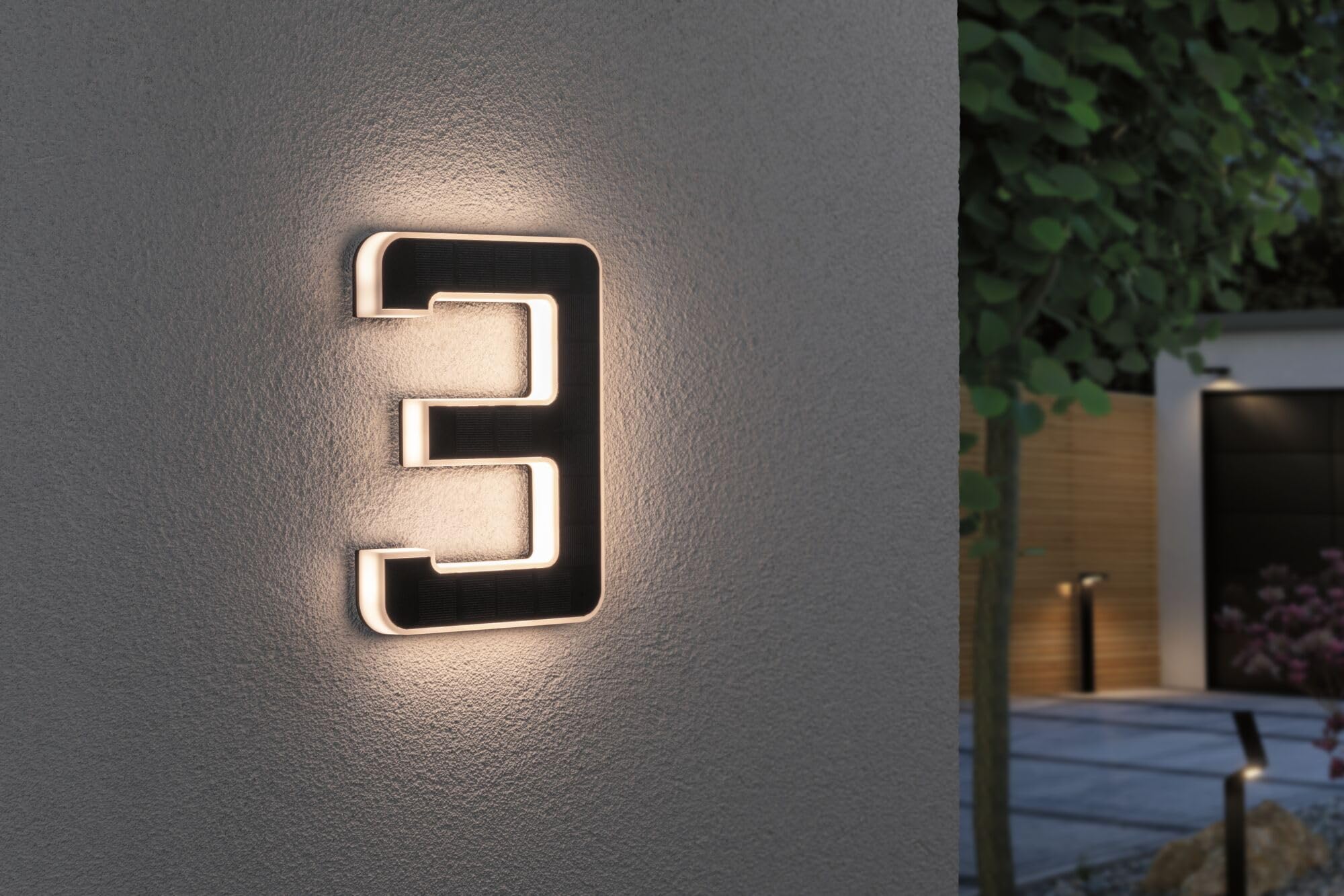 Paulmann 79844 LED Solar Hausnummer 3 IP44 Warmweiß Akku wechselbar incl. 1x0,2 Watt Solarleuchte Schwarz Solarlampe Kunststoff Solarlicht 3000 K