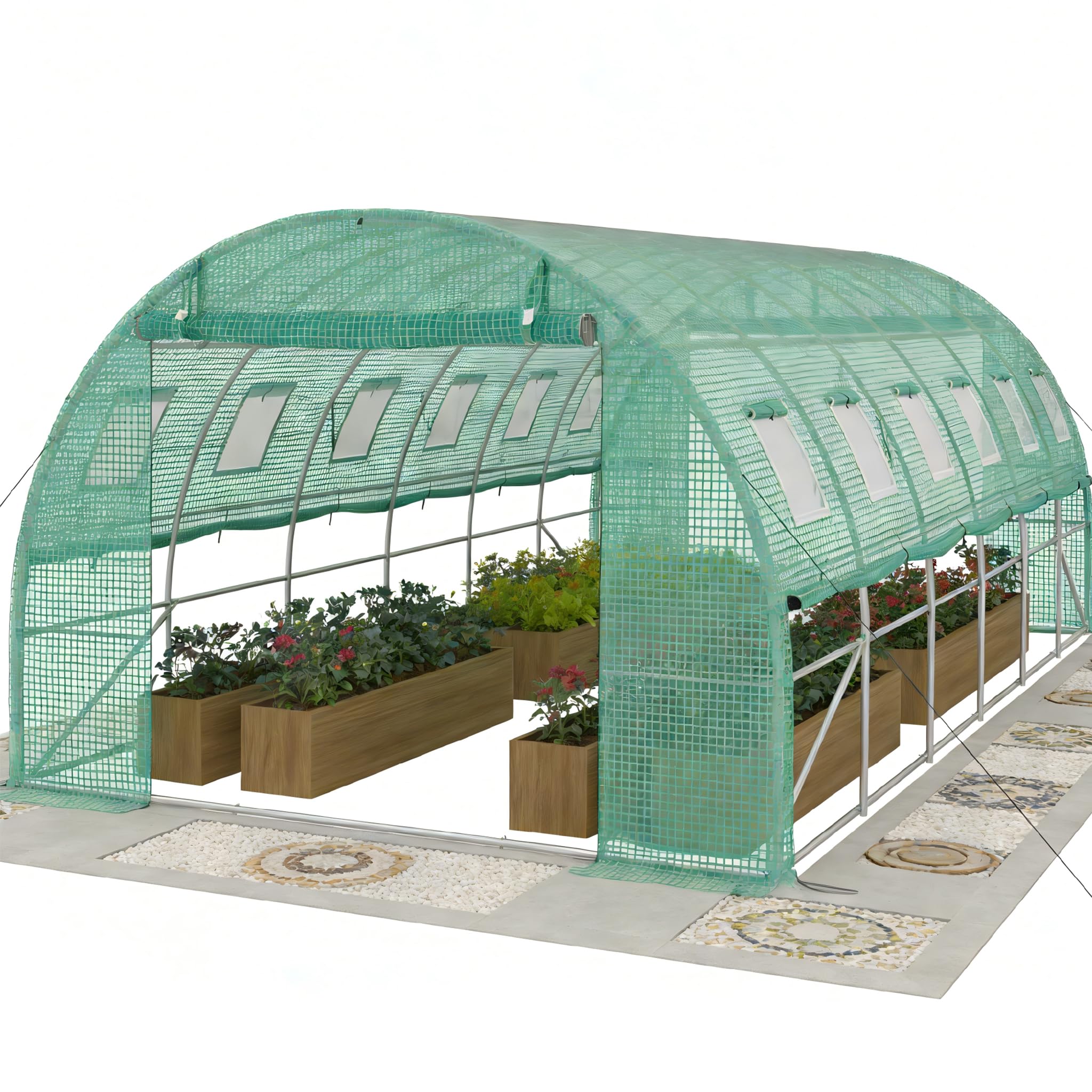 YRHome 3x6x2m Gartengewächshäuser mit Tür & Aufrollbare Fenster Foliengewächshaus mit Stahlfundament aus verzinktem Stahl Tomatenhaus Winterfest Folienzelt Treibhaus Pflanztunnel UV-Schutz für Gemüse