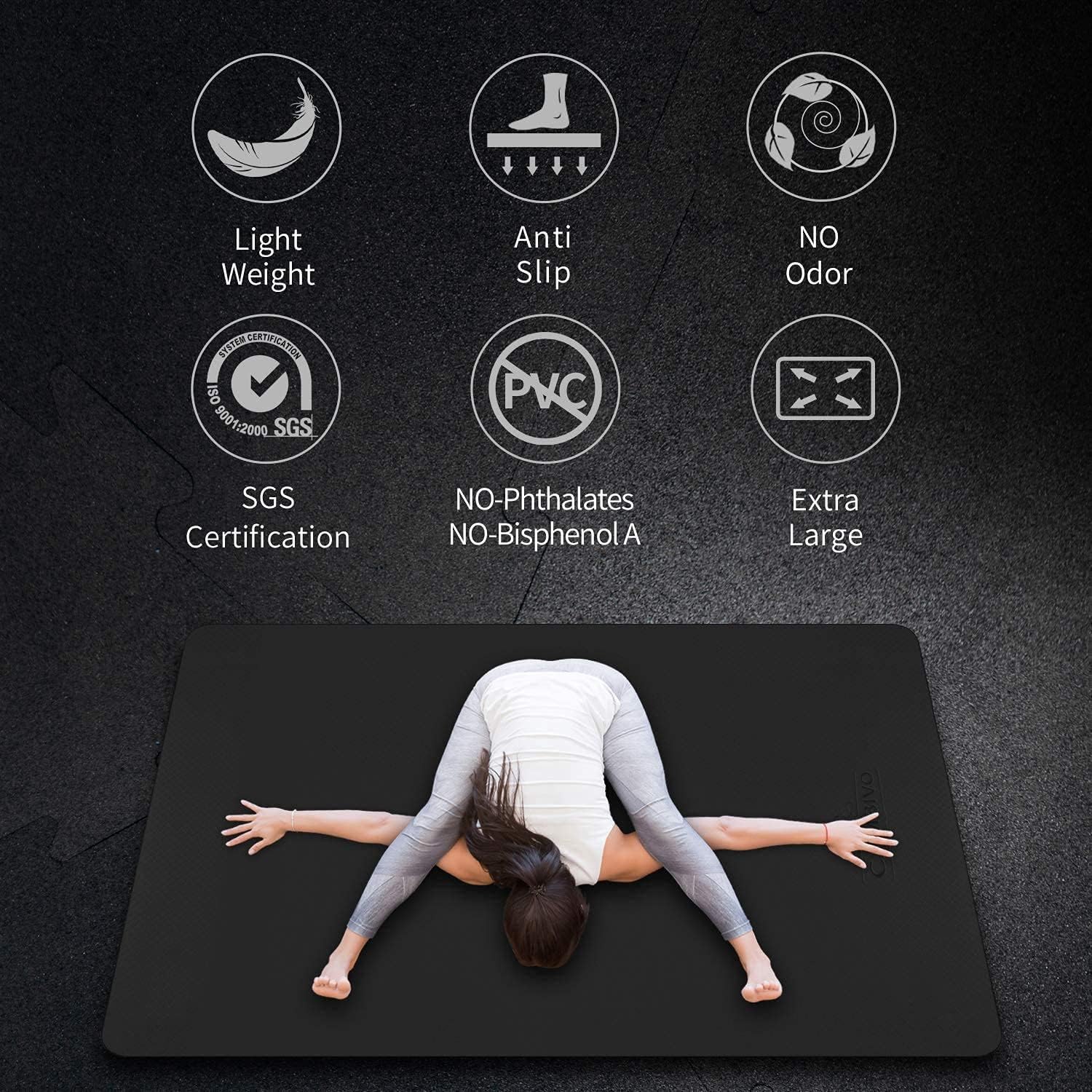 CAMBIVO Large Yoga Mat (6' x 4' x 6mm), Extra Wide TPE Mat for Men and Women, Exercise Fitness Mat for Home Gym, Yoga, Pilates, Workout (Black) : Sports & Outdoors
