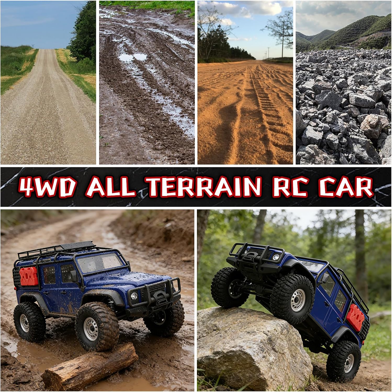 Cheerwing 1:18 Rock Crawler 2.4Ghz Car 4WD Off Road RC Monster Truck with Two-Speed Gearbox Hobby RC Car for Adults (Blue)