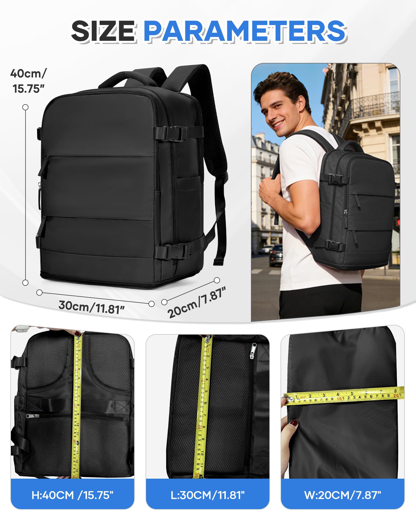 SZSYCN Zaino Ryanair 40x30x20 Sottovuoto con Pompa Zaino da Viaggio | Bagaglio a Mano Ryanair 40x30x20 con Sottovuoto Borsa da Viaggio Antifurto Impermeabile Borsa per Laptop da 16 Pollici