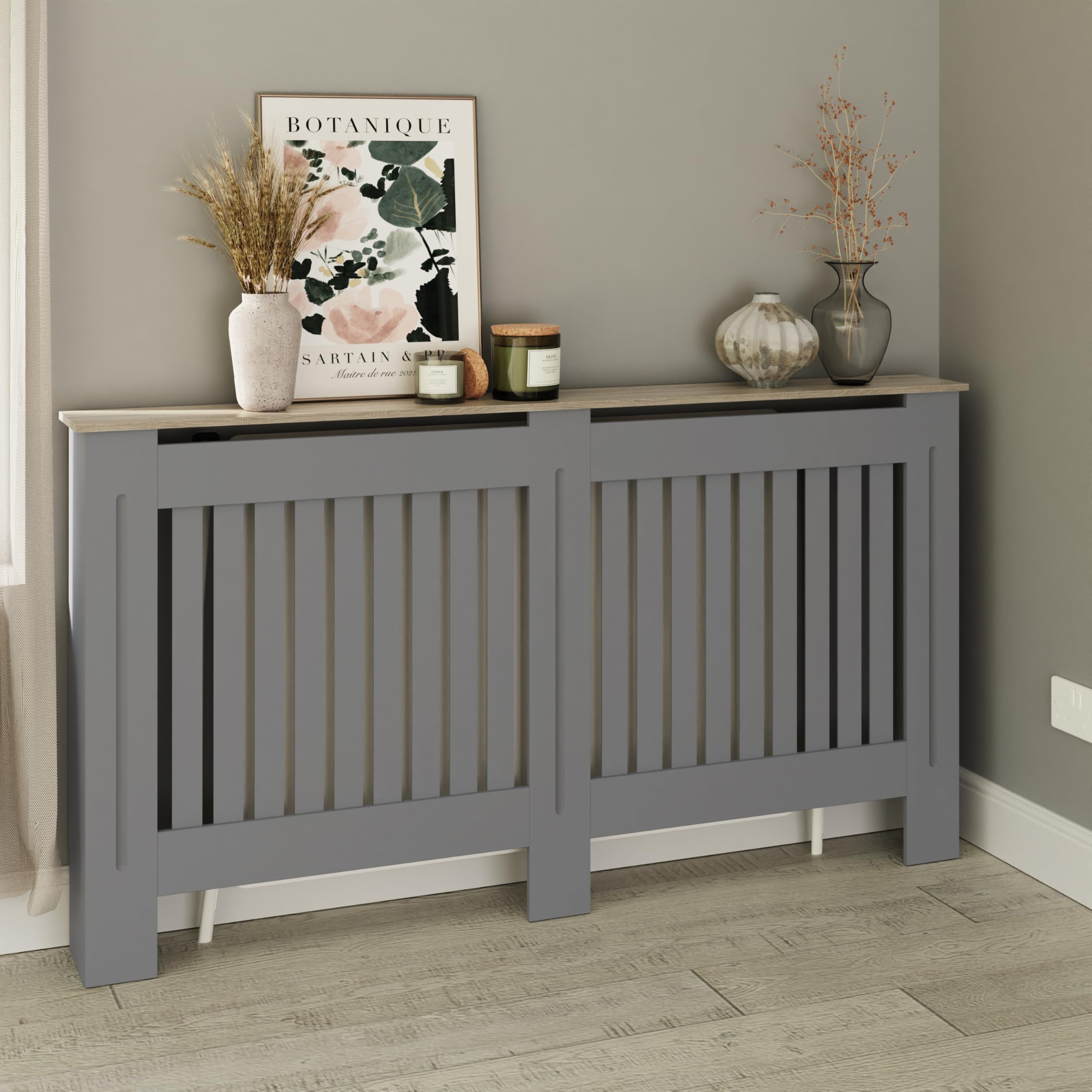 GFW Longslow Large Grey Radiator Cover - Modern Vertical Slat Grill - H83xW152xD19cm