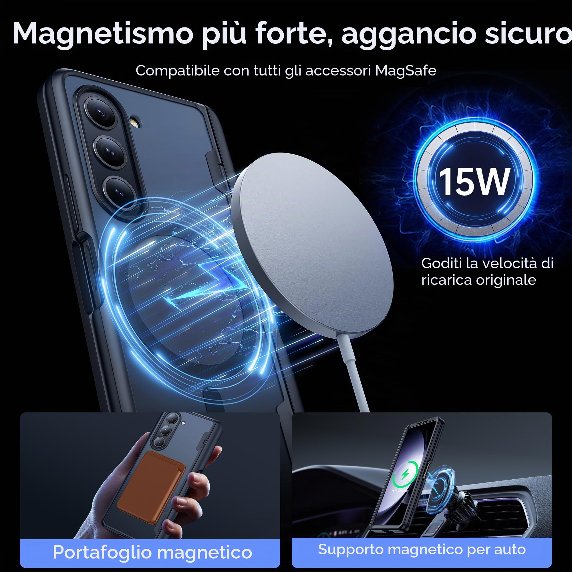 MOBOSI Custodia protettiva magnetica per Z Fold 5, custodia protettiva con cerniera magnetica, custodia per penna Fold 5 Edition S, compatibile con Magsafe, protezione frontale per schermo integrale,