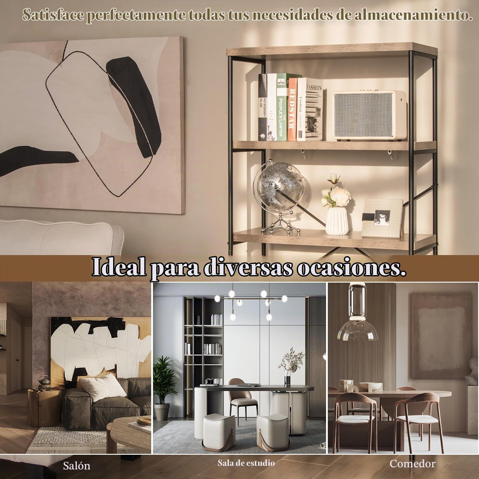 HOMASIS Librería con 5 niveles, estantería independiente con estructura metálica, cada estante puede soportar hasta 20 kg, para salón, dormitorio, estudio, 79 x 35 x 160 cm, diseño industrial (Gris)