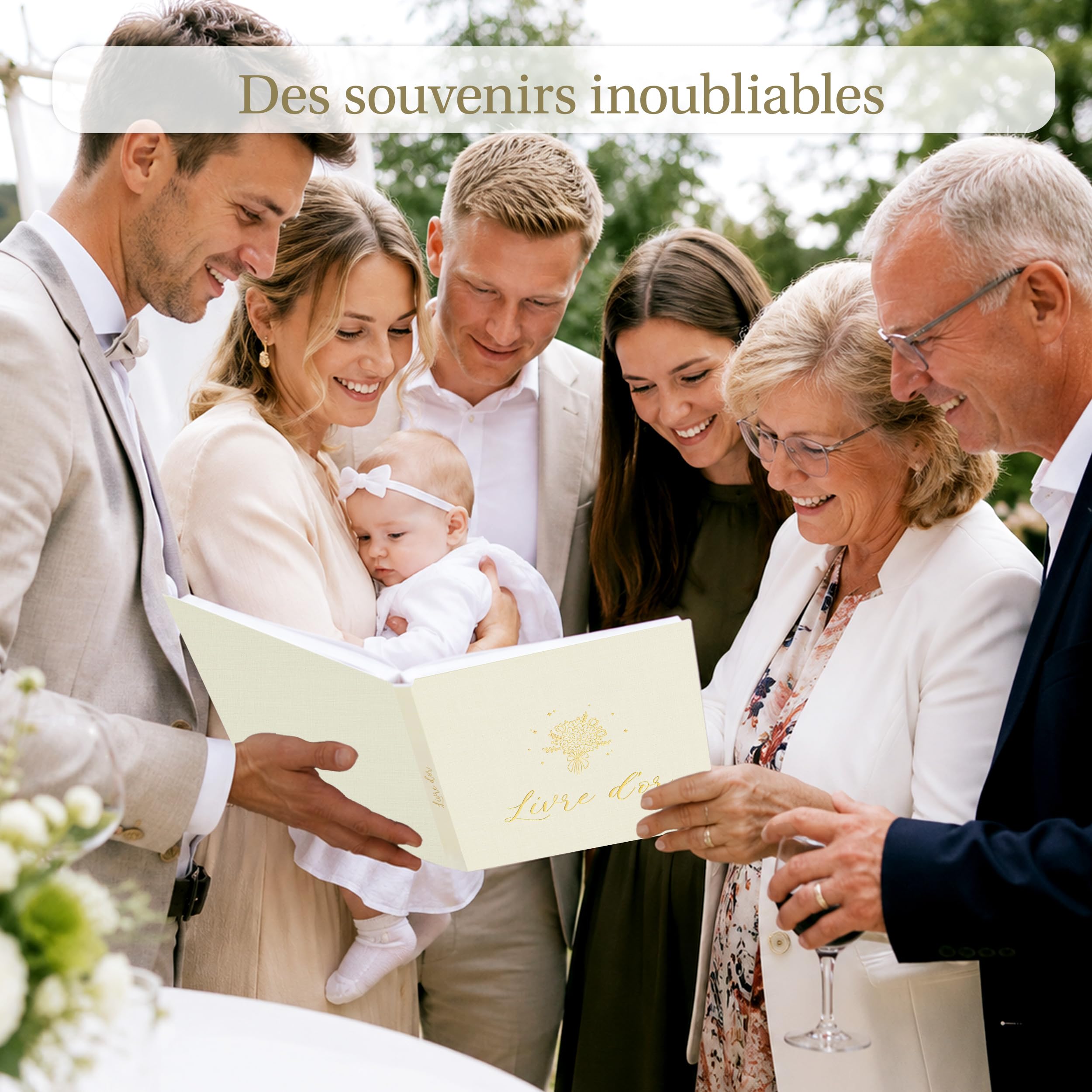 Livre d’or élégant couverture lin dorure 84 pages vierges mariage anniversaire baptême
