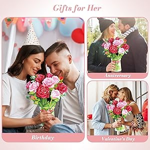 Pop Up Flower Card, 3D Greeting Card Red Rose Bouquet For Wife, Girlfriend Romantic Gift for Anniversary, Valentines Day