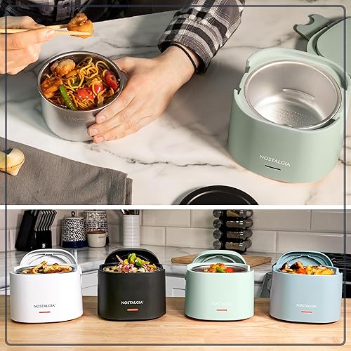 Miniatura 8 de Nostalgia Lonchera eléctrica portátil de 20 onzas, tamaño de viaje, capacidad de 2.5 tazas para sopa, chile y sobras, tapa sellada de silicona a