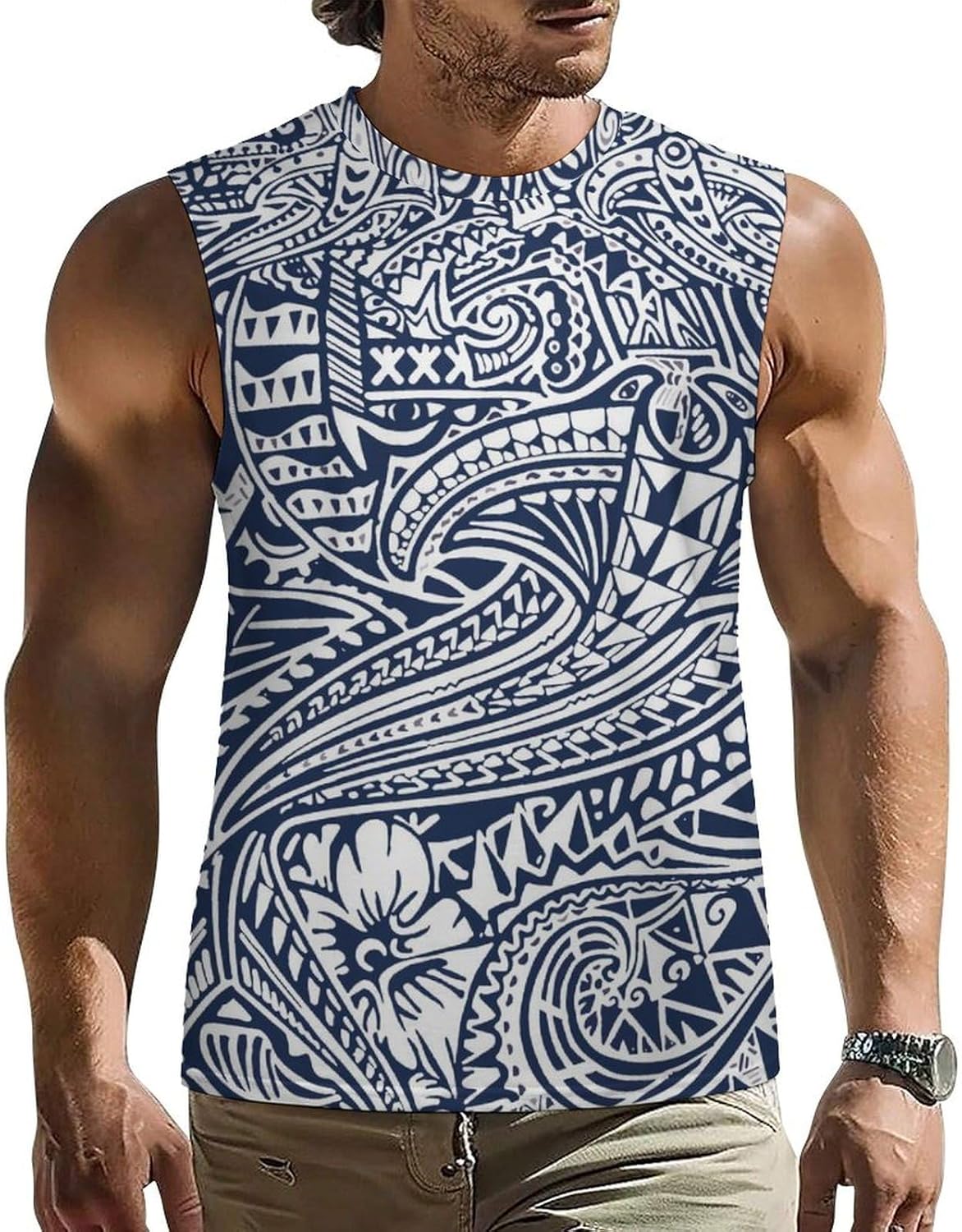 GLUDEAR Men's Polynesian Print Tank Top Quick Dry Summer Workout Muscle Sleeveless Swim Beach Bodybuilding Shirts - Image 2