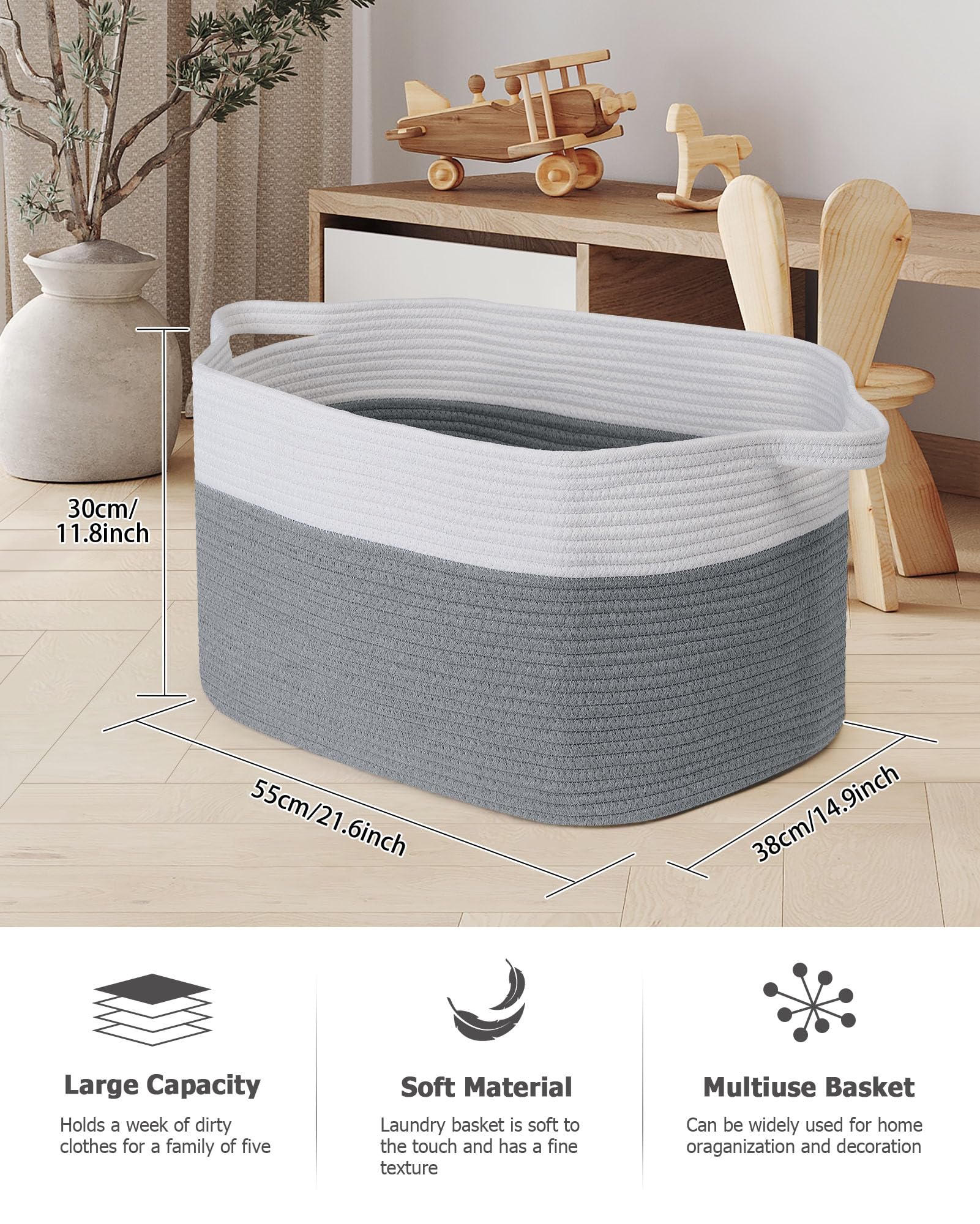 JOJOSEE Large Storage Basket, Blanket Basket for Clothes Bedding Woven Storage Baskets - Image 3