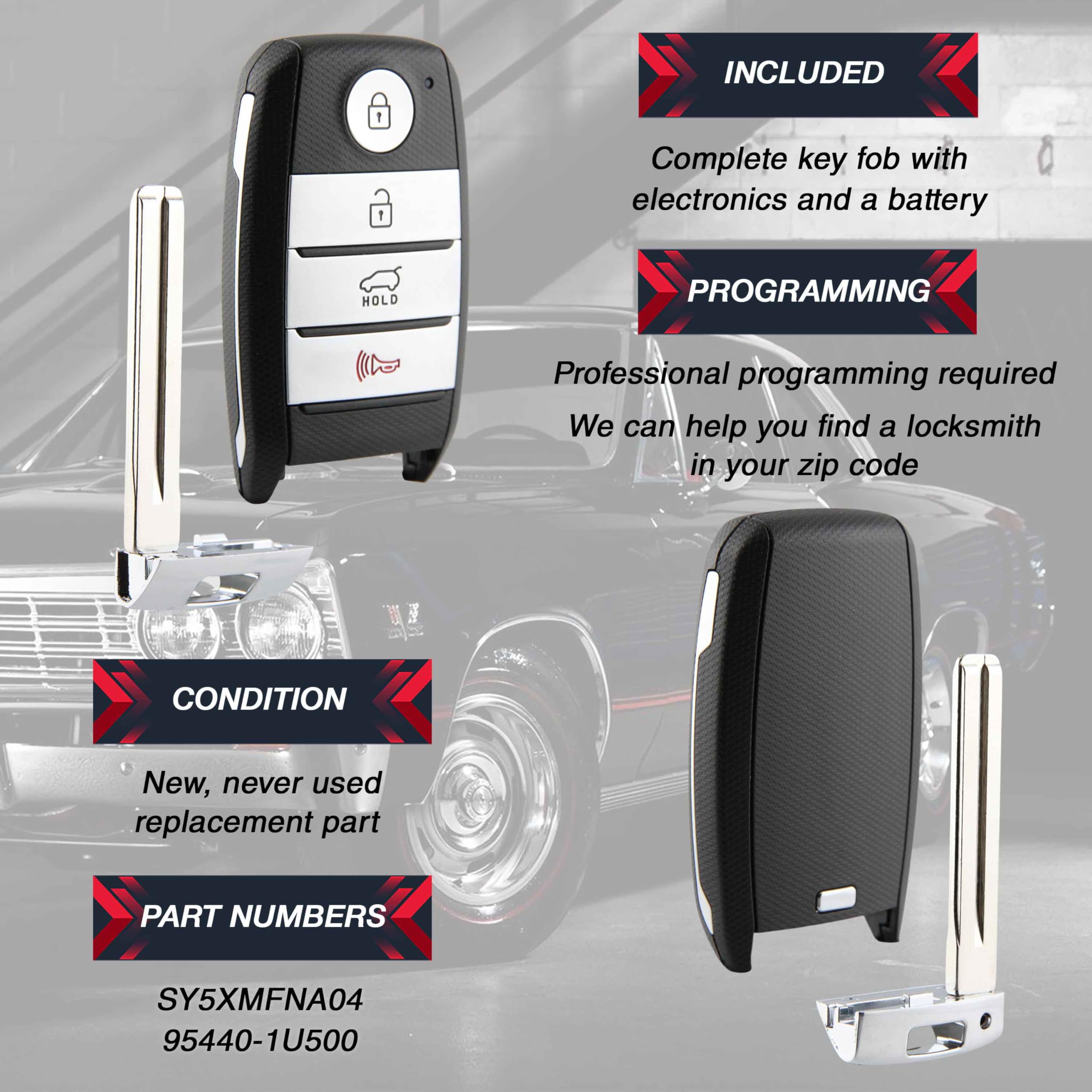 Telecomando di ricambio per telecomando a 4 pulsanti SUV per Kia Sorento 2013-2015 (SY5XMFNA04, 95440-1U500)