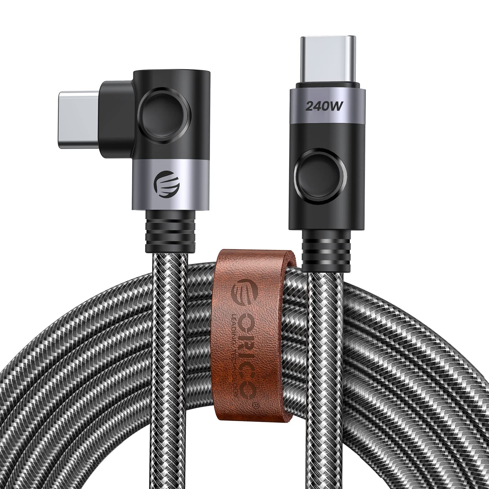 Orico Cavo USB 4, cavo USB C a USB C, compatibile con Thunderbolt 4, cavo di ricarica di tipo C, 90 gradi, 240 W, trasmissione dati 40 Gbps, supporta display HD 8 K a 60 Hz, 1,5 m