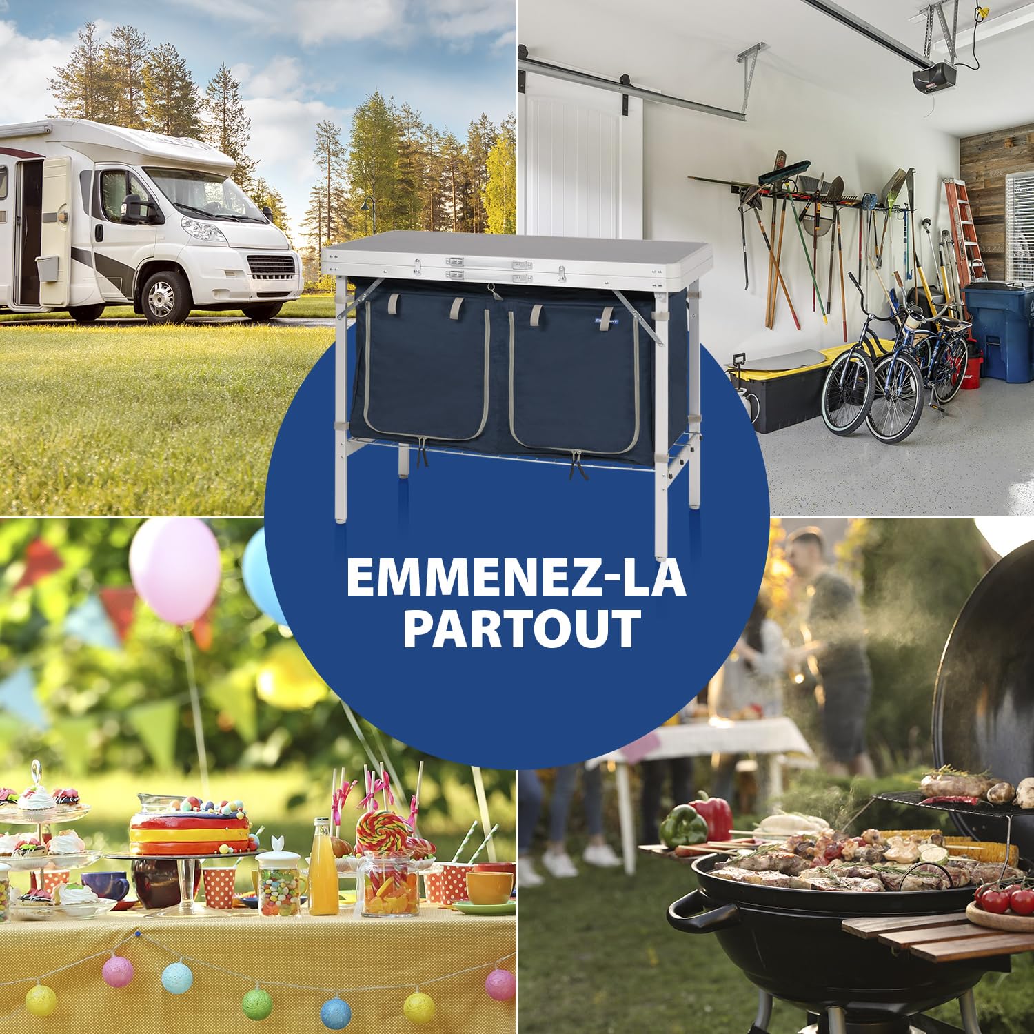 Campart Cuisine de camping pliable Salamanca - 2 compartiments - Bac à vaisselle & auvent - Sac de transport inclus - Armature en aluminium