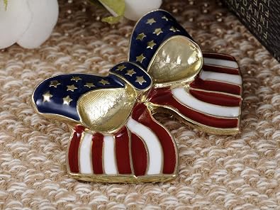 Alilang Silver Tone Crystal Rhinestone 4th of July American USA Flag Patriotic Pin Brooch