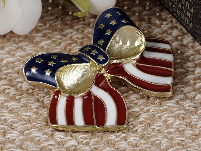 Alilang Silver Tone Crystal Rhinestone 4th of July American USA Flag Patriotic Pin Brooch