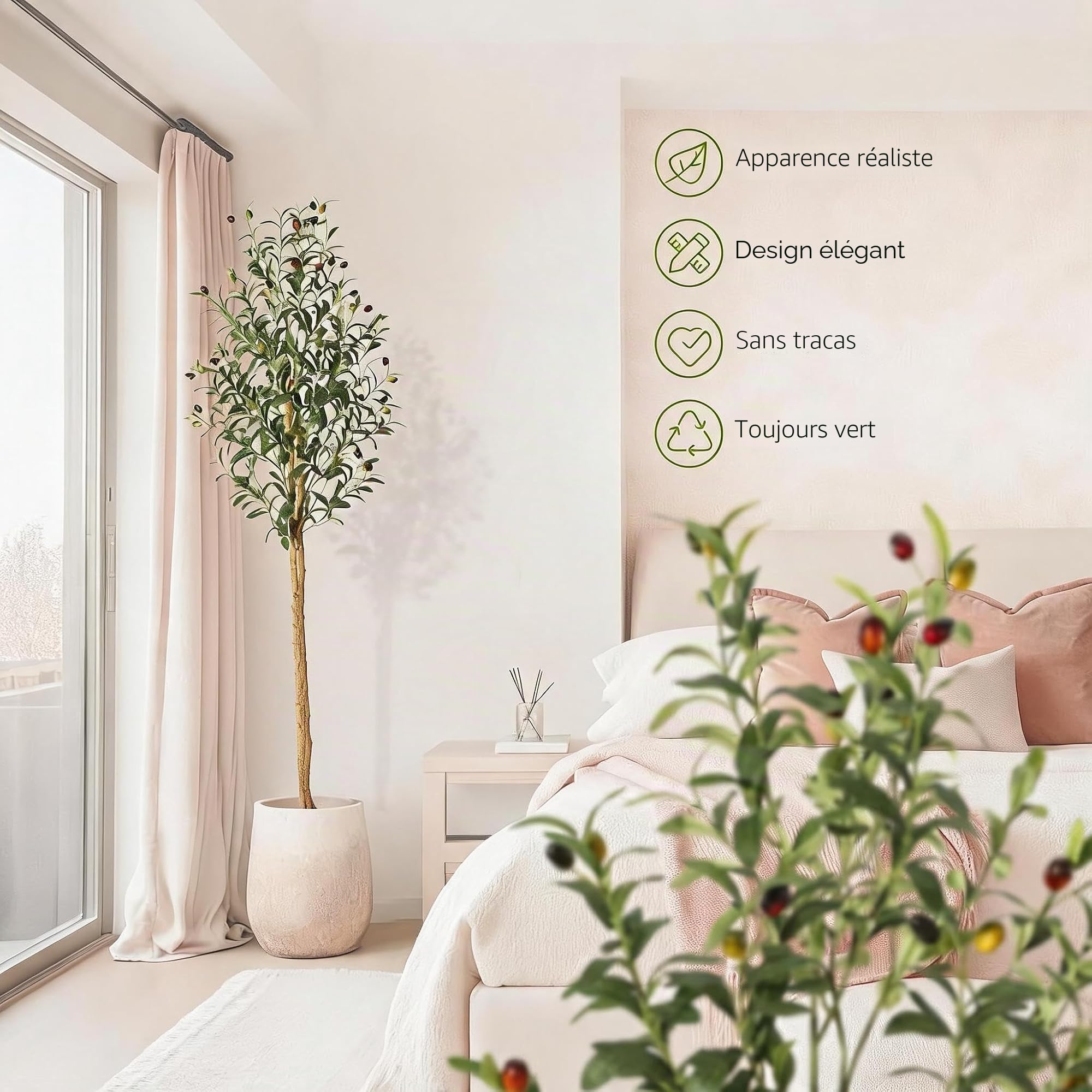 Garvee Olivier Artificiel Réalistes 180cm, Arbre Artificiel d'Extérieur avec Pot, Arbre Artificiel Résistant aux UV pour Jardin Balcon Maison
