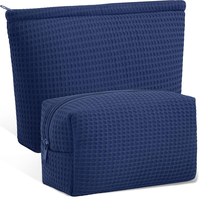 Necessaires de Maquiagem Gilprop em Tecido Waffle Azul-marinho, Pacote com 2