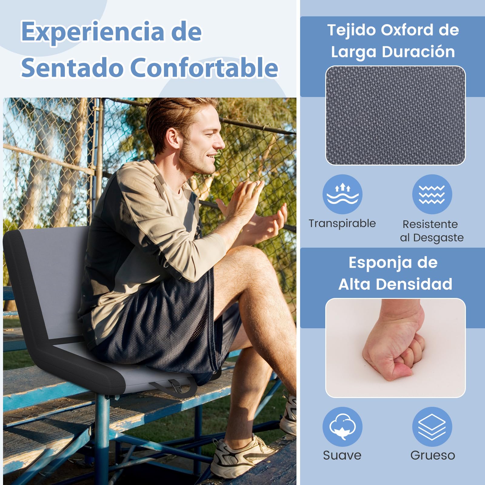 GOPLUS Silla de Suelo Plegable, Asiento de Estadio Portátil con 6 Posiciones de Reclinado, Asa Portátil, Cómodo Cojín, Silla Reclinable con Respaldo, para Eventos Deportivos, Camping