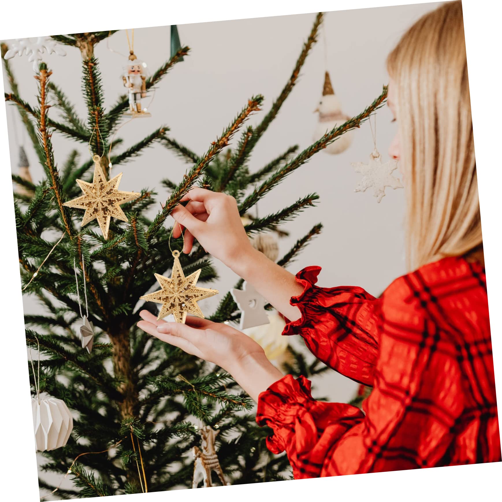 Zerodeko 5 Set Ciondolo Stella Dorata Ornamenti D'oro Per L'albero Di Natale Ciondolo Stella Stereo Pendenti Natalizi Natalizio Decorazione A Luminosa Plastica 6 Pezzi * 5