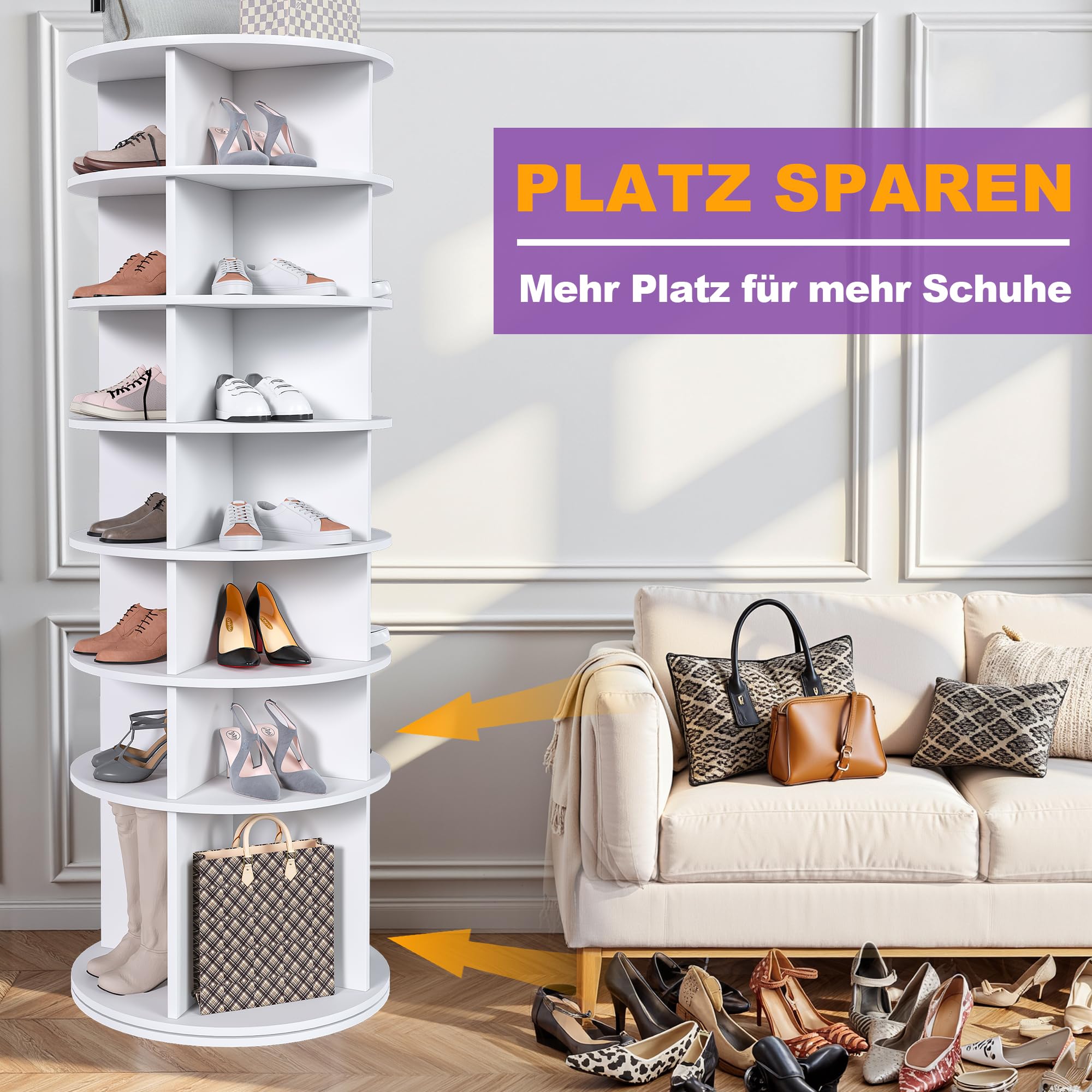 Étagère à Chaussures Rotative 7 Niveaux Armoire À Chaussures Tournante 360°, Rangement Chaussure pour 28 Paires de Shoes, save space, Meuble À Chaussures Entrée Chambre Ou Dressing (7 Niveaux - Blanc)
