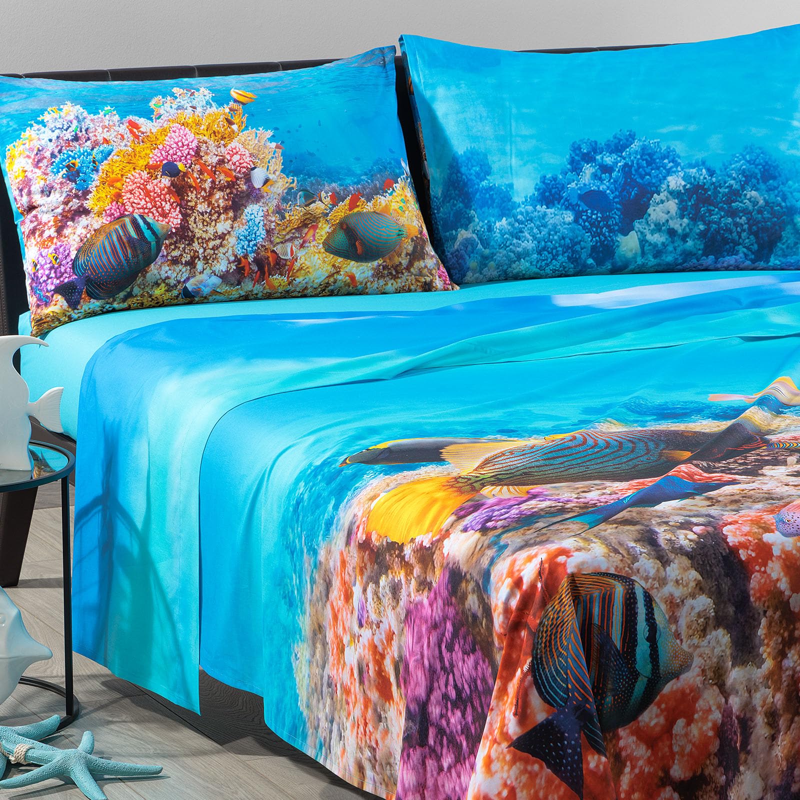 Caleffi Oceano by Carmassi Lenzuola Copriletto, Cotone, Unica, Matrimoniale, 1005659, Sogni di Viaggio
