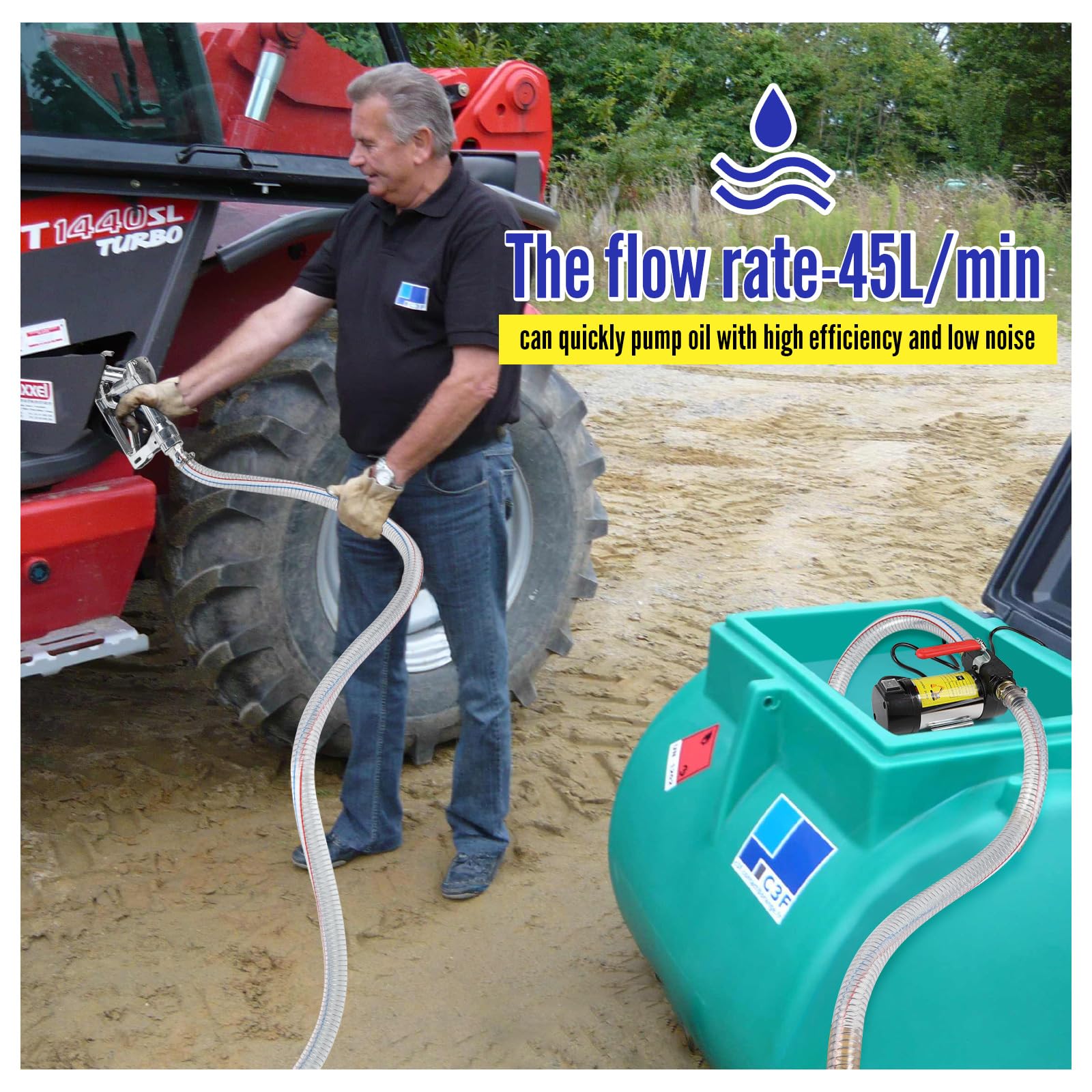 SWAWIS Pompa Diesel Elettrica 12V 175W, Pompa Travaso Gasolio 45l/Min con Pistola Manuale per Olio e Tubo Flessibile, Pompa di Trasferimento Diesel per Navi Campi Petroliferi Escavatori