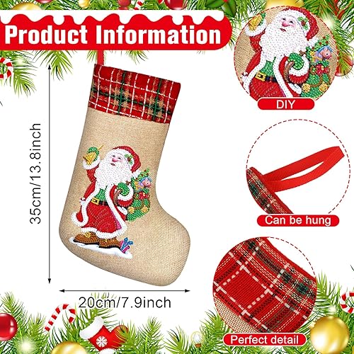 Miniatura 3 de Glimin 9 juegos de calcetines de arte de diamantes de Navidad 5D para bricolaje, calcetines de Navidad, muñeco de nieve, Papá Noel, árbol de