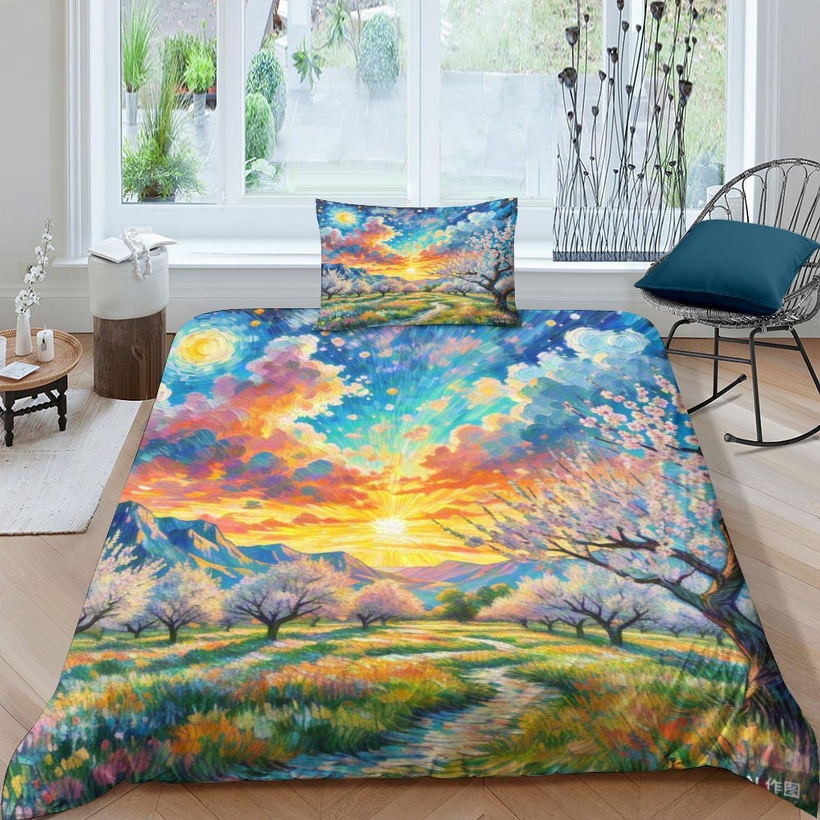 Linge de lit fleur d'abricot 135x200 avec housse de couette enfant 3D