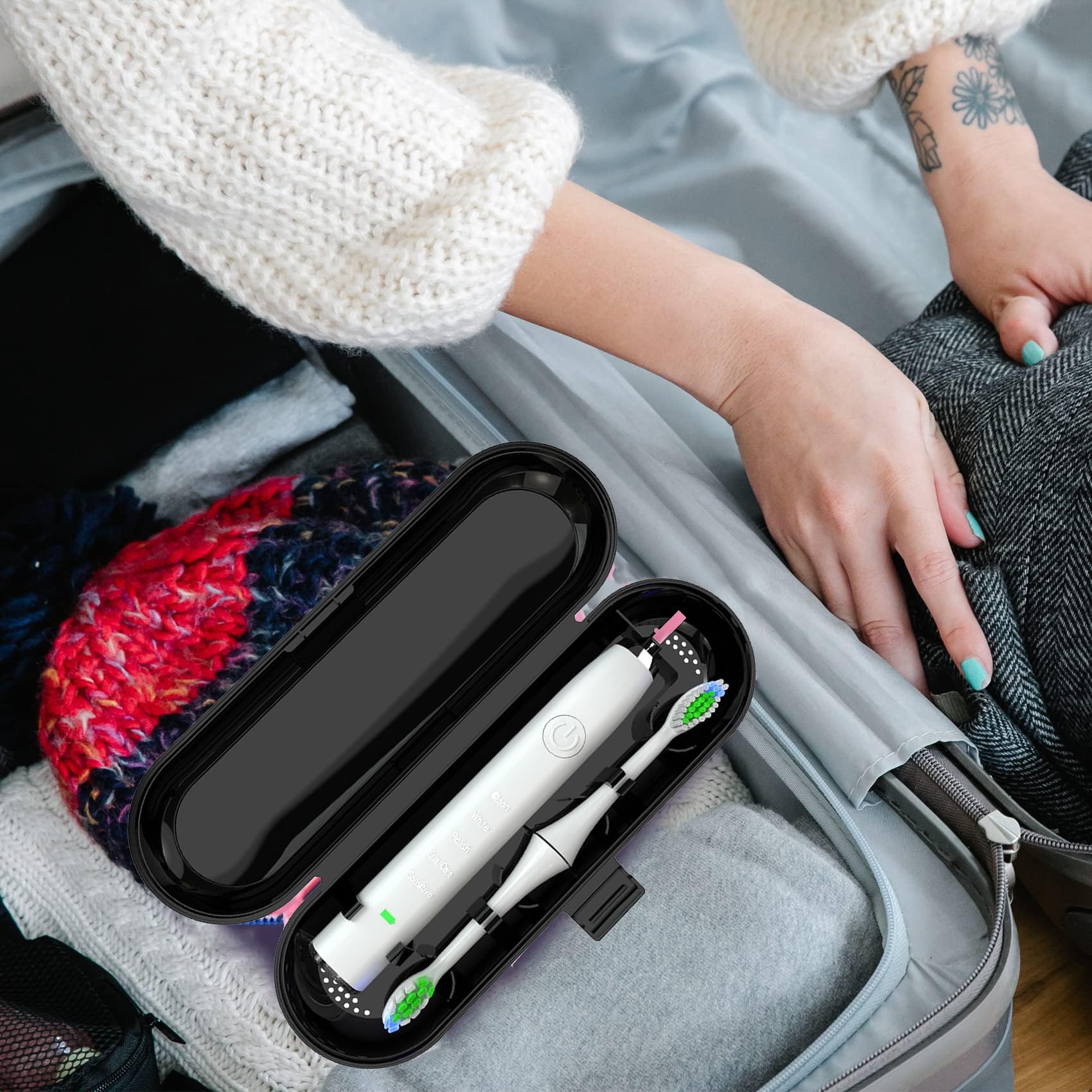 Etui na elektryczną szczoteczkę do zębów, 2 szt., etui podróżne z torbą do przechowywania, kompatybilne z Oral B i Philips oraz większością elektrycznych szczoteczek do zębów (czarne, białe)