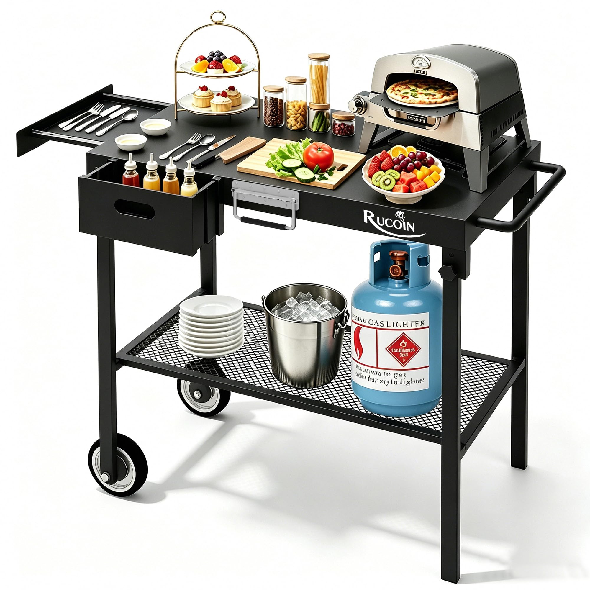 Grill Cart - 31" L×29" H×18" W Heavy Duty Pizza Oven Stand