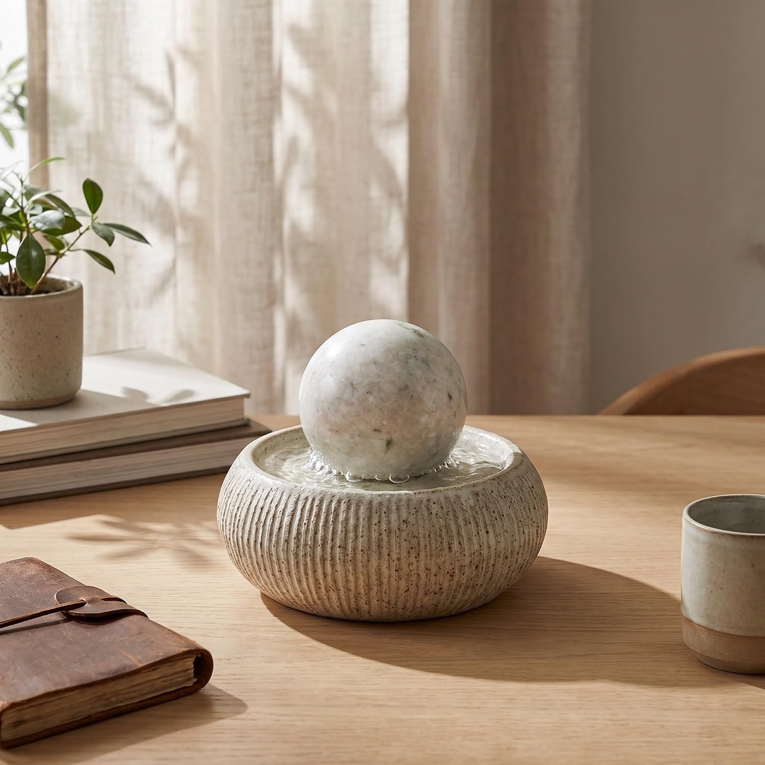 Toddmomy 2 Inch Spinning Stone Sphere: Small Desktop Water Fountain Stone Ball - Natural Spinning Globe for Home Office Waterfall DIY Feng Shui Decoration