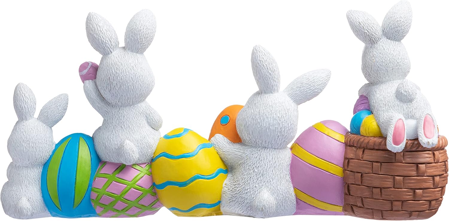 JOYIN Easter Bunny Table Decor Eggs with Easter Resin Centerpiece Decoration 4 Rabbits Bunny & Egg Tabletop Figuring for Spring Home and Office